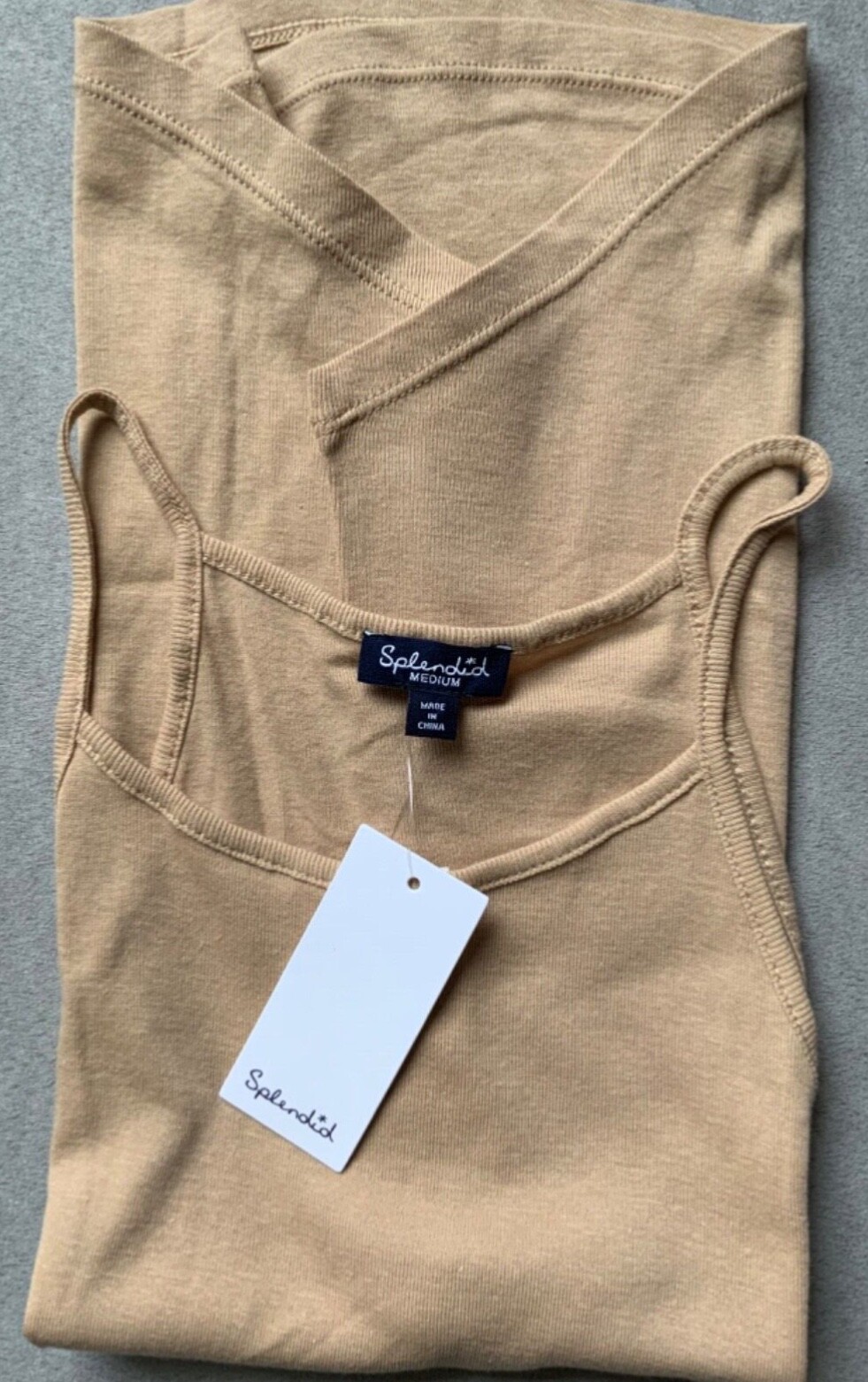 Splendid Rib Knit Halter Cami Tank Top MEDIUM Beige Cotton blend $48 