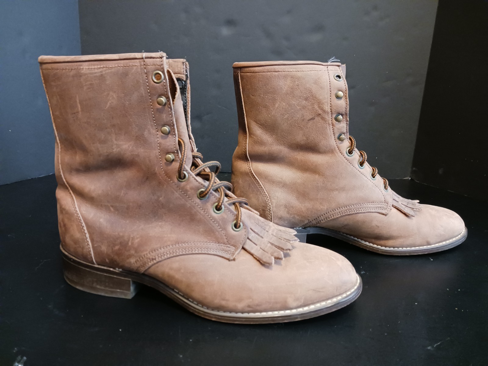 Laredo Vintage Roper Boots Womens 11 M Brown Leather Lace Up Kiltie Made in USA