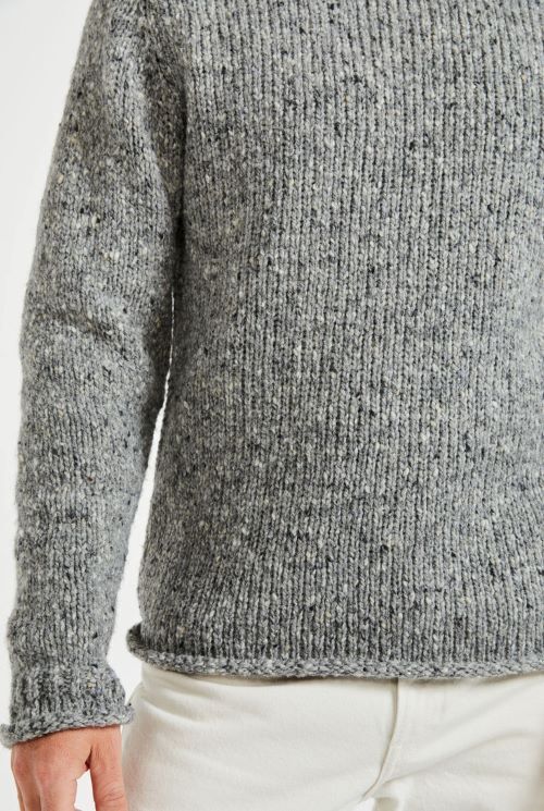 Aran Woollen Mills Raheen Tweed Roll Neck Mens Sweater – Light Grey