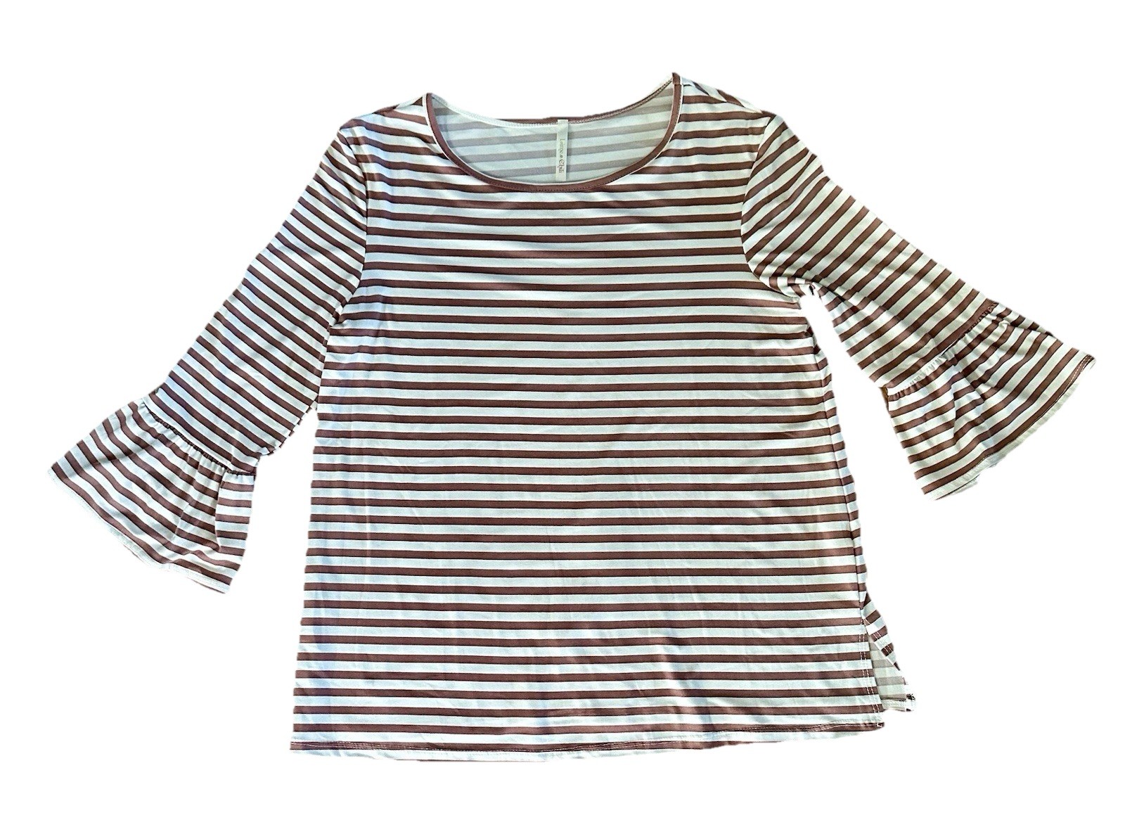 Lime n Chili Mauve and White Striped Shirt 3/4 Bell Sleeve Women Medium Boho