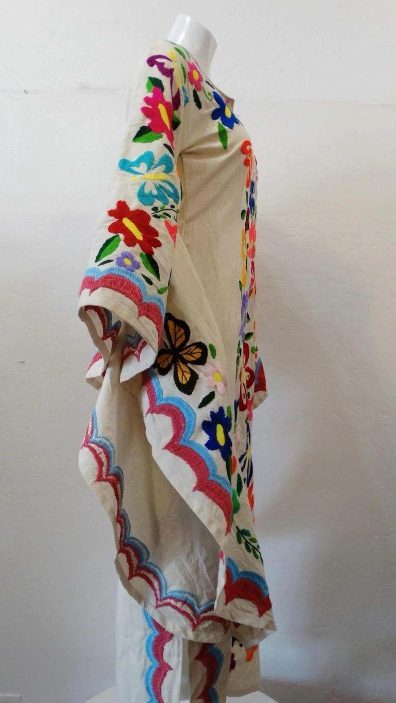 Embroidered Mexican Maxi Dress | Butterfly Sleeves, Latina Style, Maternity Frie