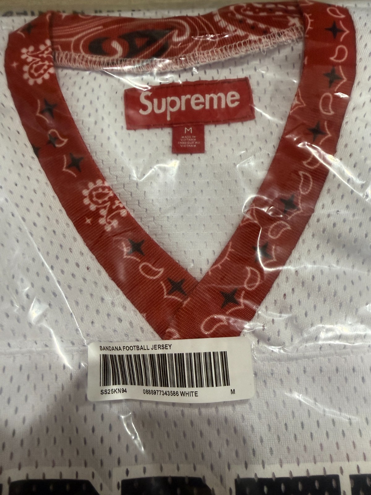 Supreme SS25 Bandana Graphic Logo Football Jersey White Size S, M, L, XL NEW