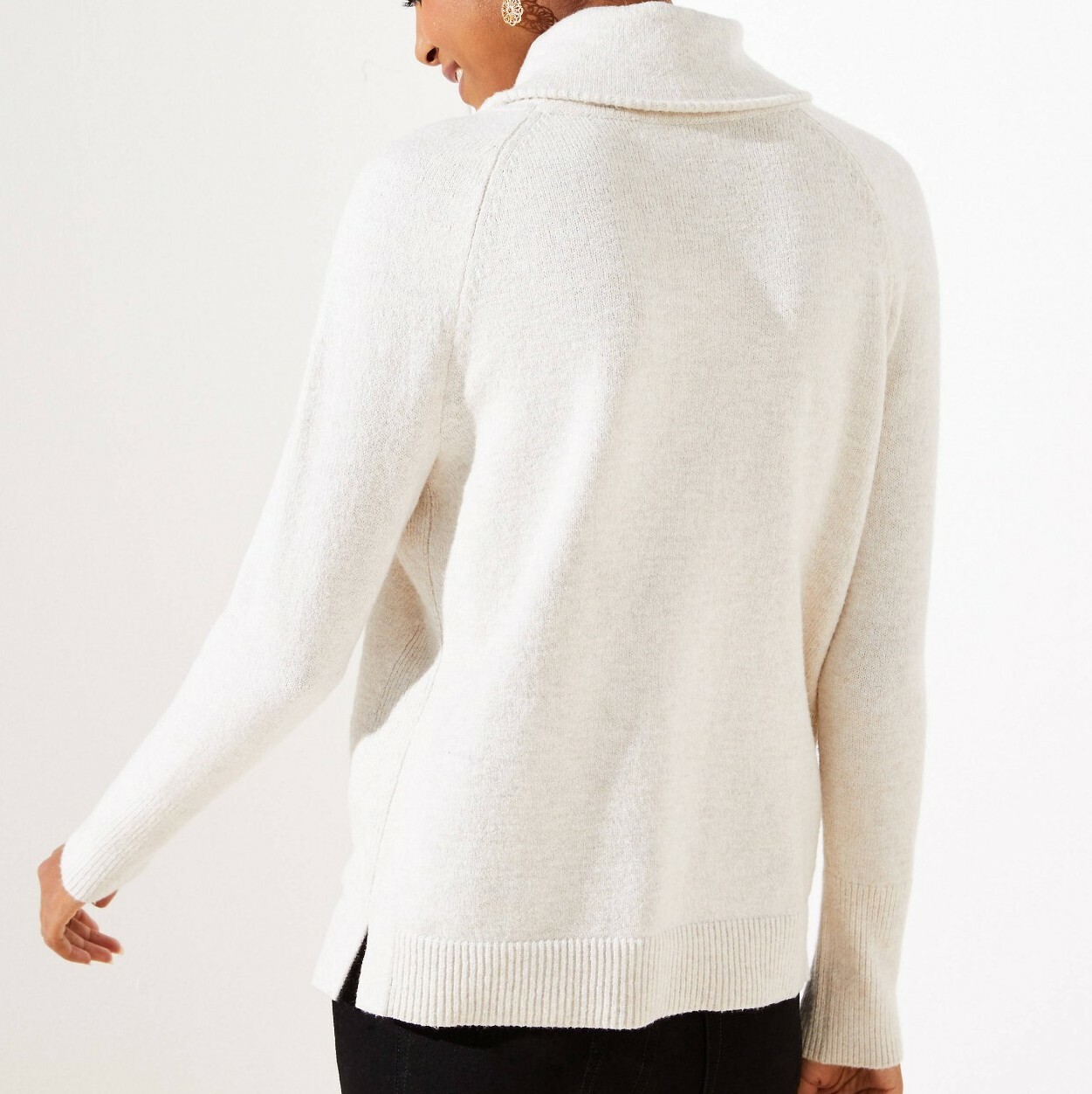 LOFT Turtleneck Pocket Sweater Pale Oatmeal Heather Size M or L
