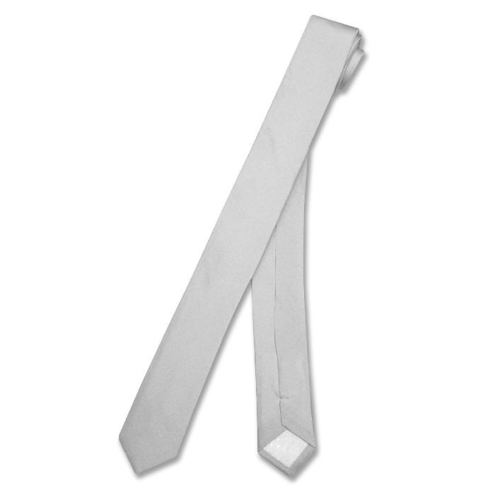 COVONA Narrow NeckTie EXTRA Skinny SILVER GREY Thin Men’s Neck Tie 1.5″ Wide