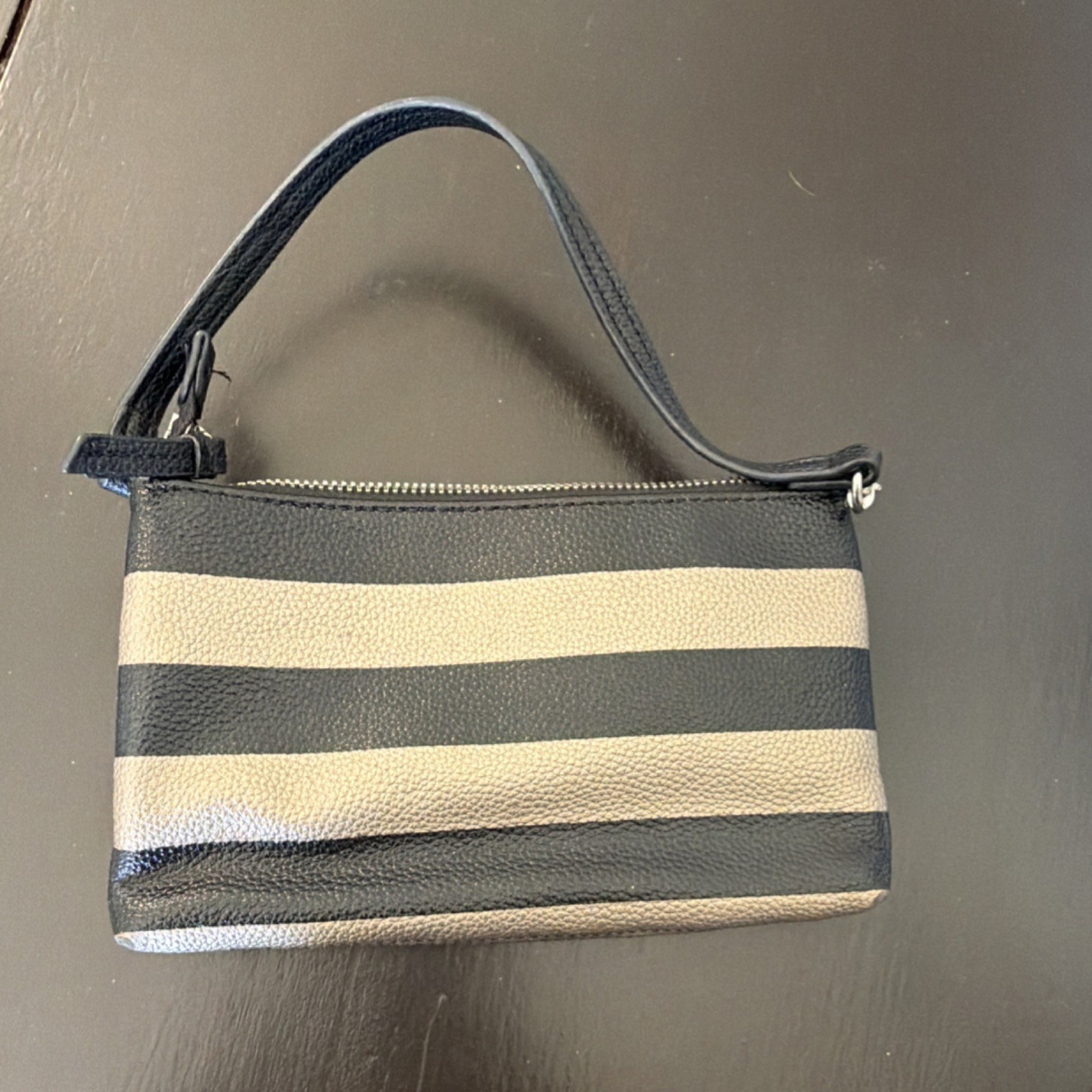 Dana Buchman Black Beige Striped Clutch with Zipper Accent for Women