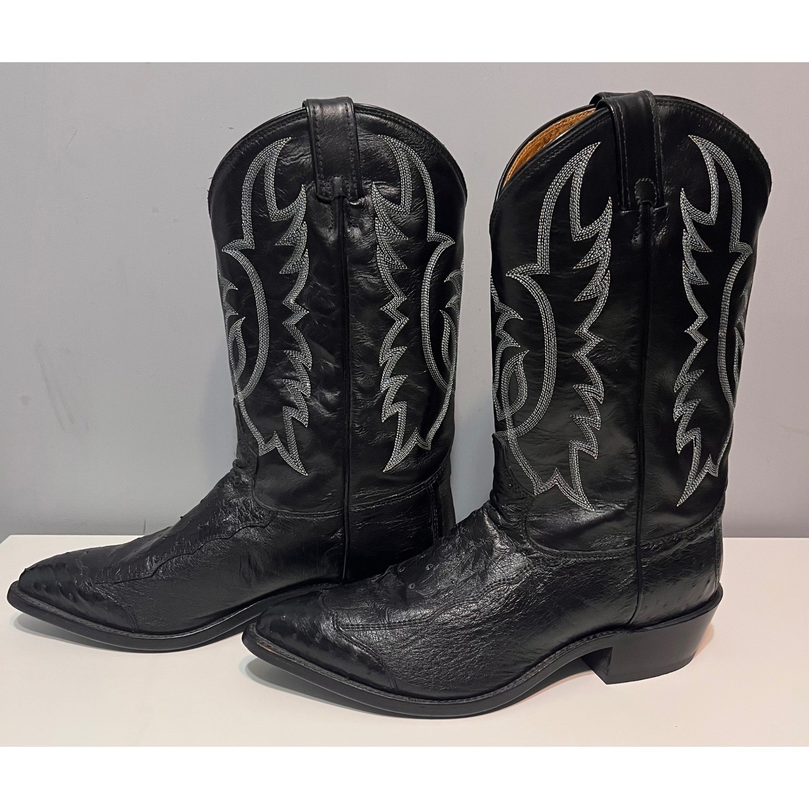Tony Lama Mens Four Piece Black Ostrich Leather Western Cowboy Boots 10D USA