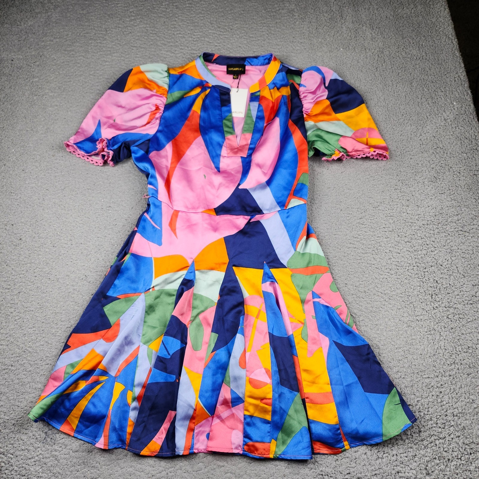Sugarlips Dress Womens Large Colorblock Polyester Short Sleeve Mini NEW NWT