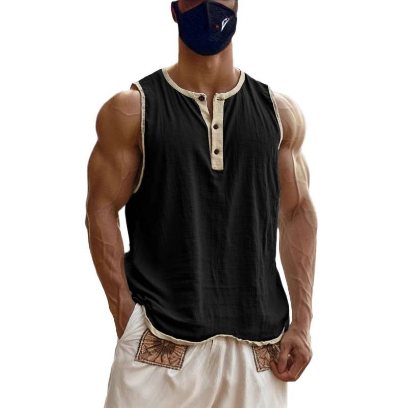 Men’s Sleeveless Henley Tank Top Casual Gym Workout Muscle Shirt Summer Vest