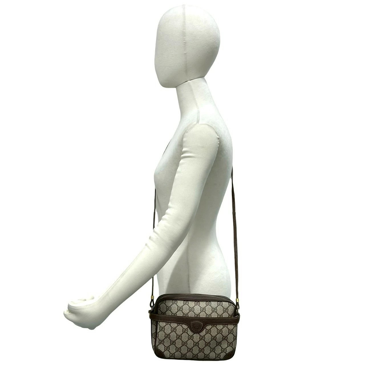 GUCCI Vintage Old Gucci GG Logo Pattern Leather Mini Shoulder Bag Pochette Brown