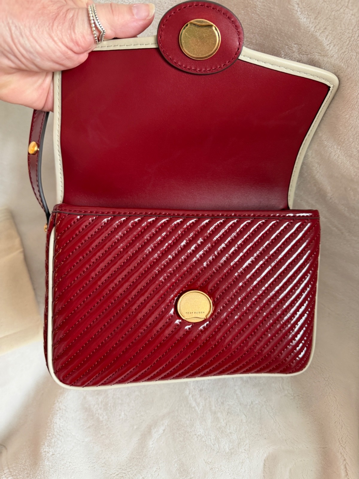 NWT Tory Burch Robinson Quilted Patent Leather Shoulder Crossbody Red Bag RARE