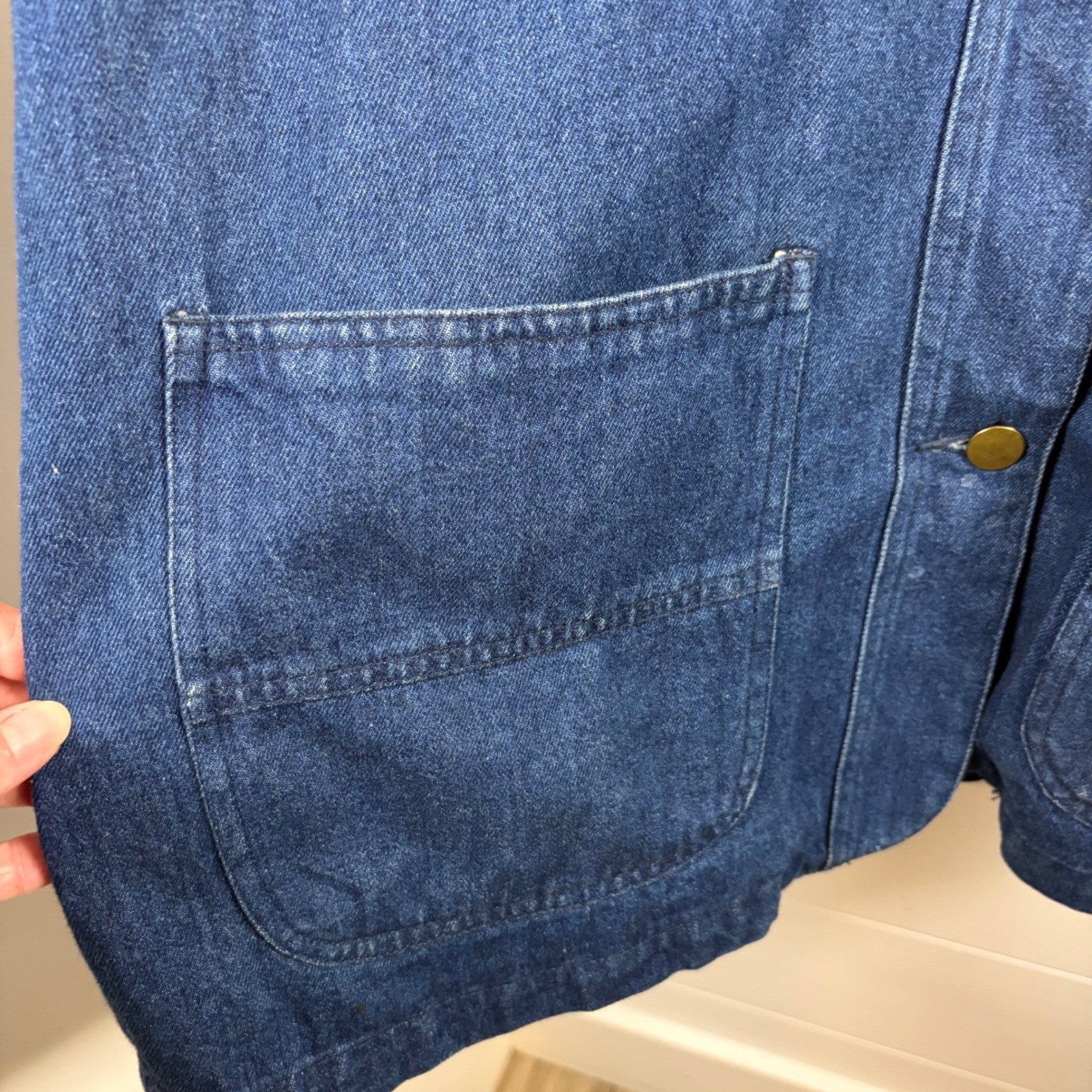 Vintage Sterling Bay Denim Chore Coat Flannel Lined Barn Jacket Men M Hong Kong