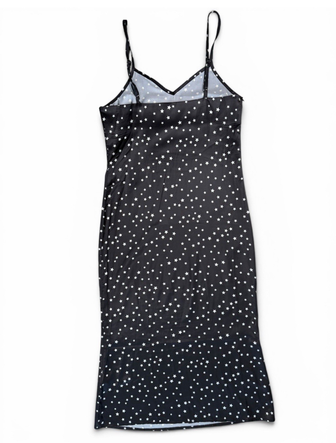 Lioness Black/White Star Print Satin Slip Midi Dress Size Small