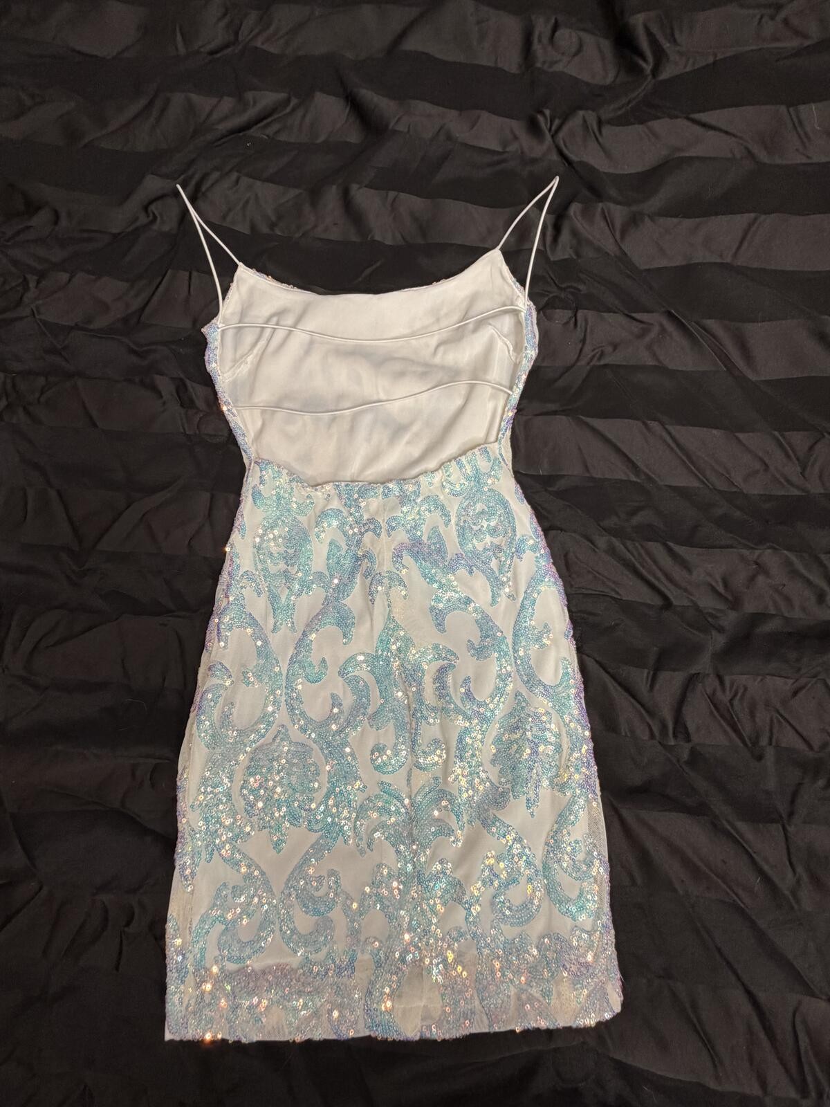 B. Darlin Blue Iridescent Sequin Mini Dress XS Y2K Prom Party Fairycore