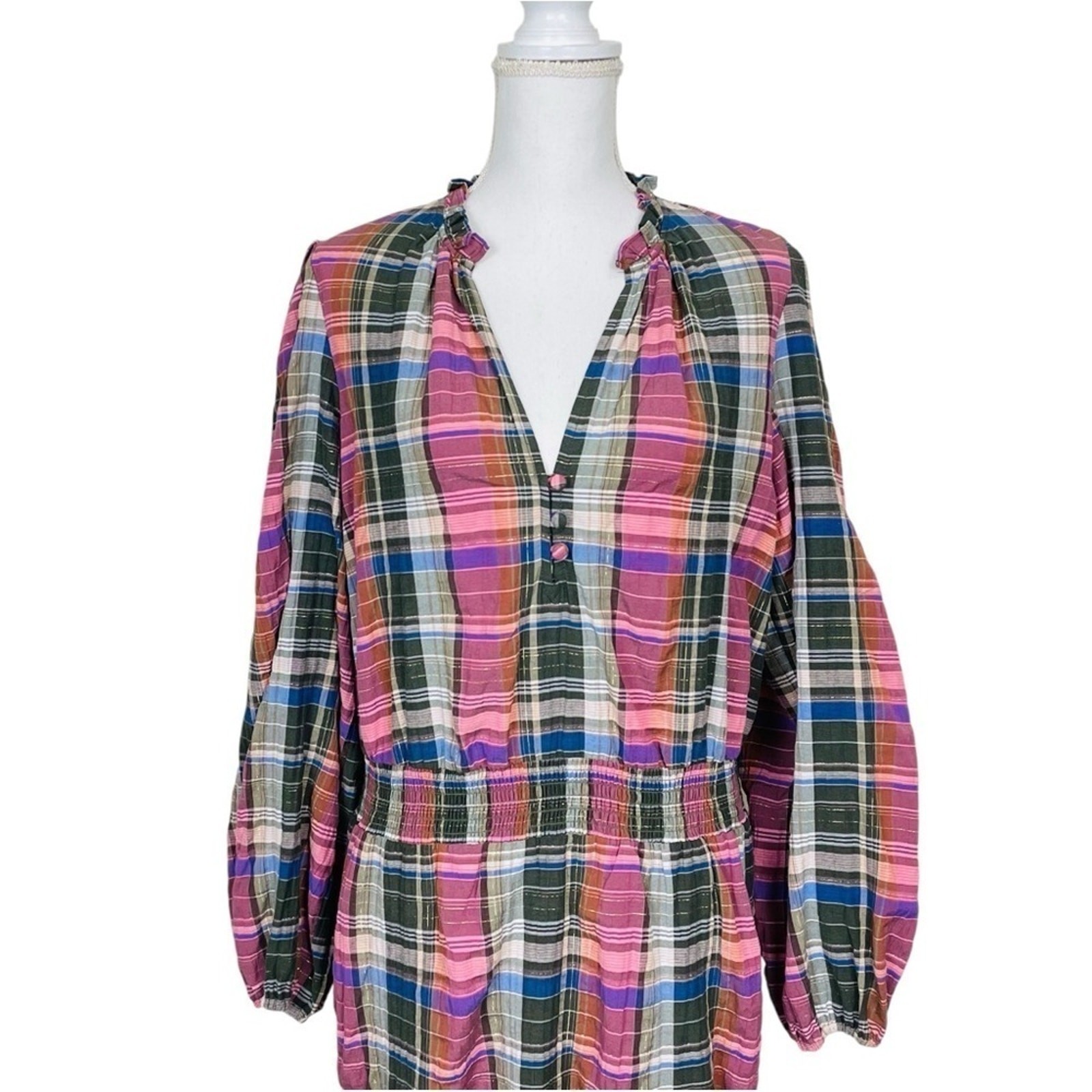 Veronica Beard Jeans Destiny Ruffled Metallic Checked Cotton Blend Mini Dress