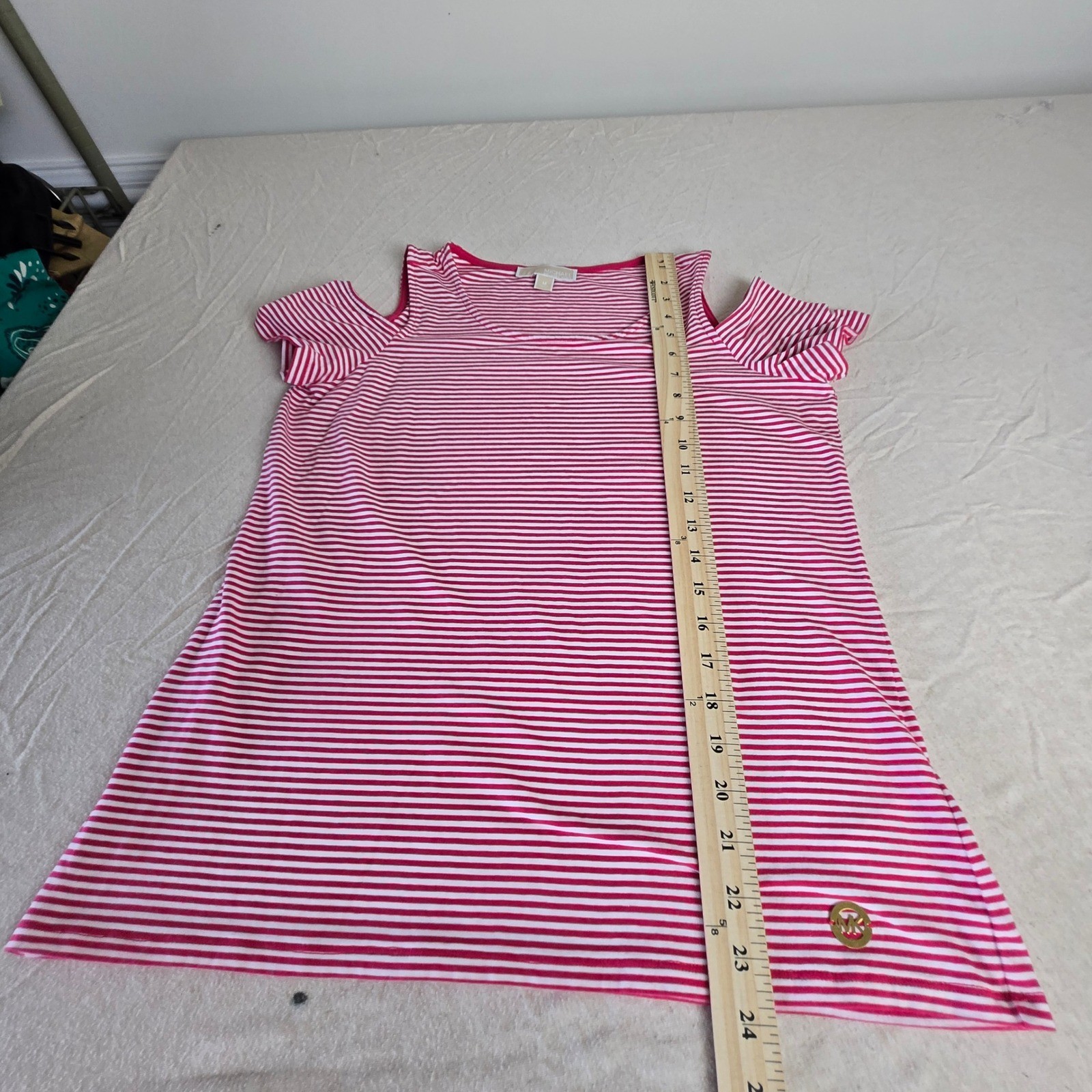 Michael Michael Kors Pink White Striped Cold Shoulder Womens shirt Medium
