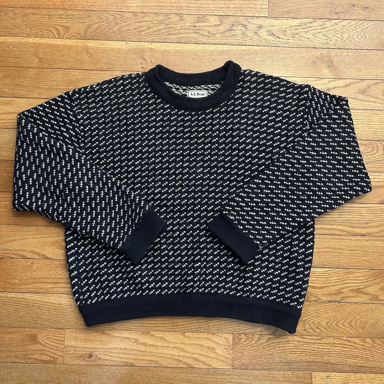 Vintage 80s Ll Bean Birds Eye Wool Knit Fisherman Sweater Large