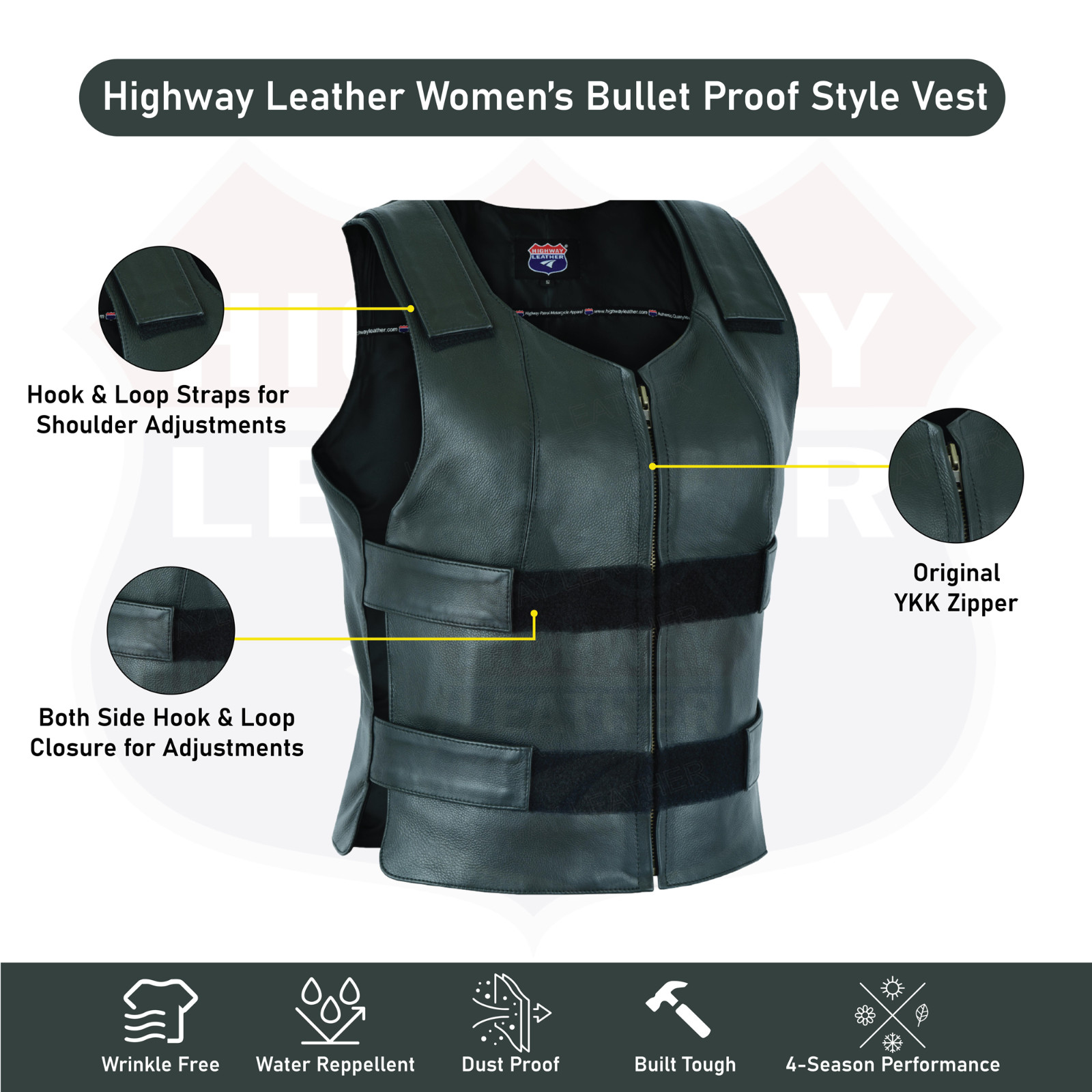 HL14945 Women Bullet Proof style Leather Motorcycle Vest-bikers Club