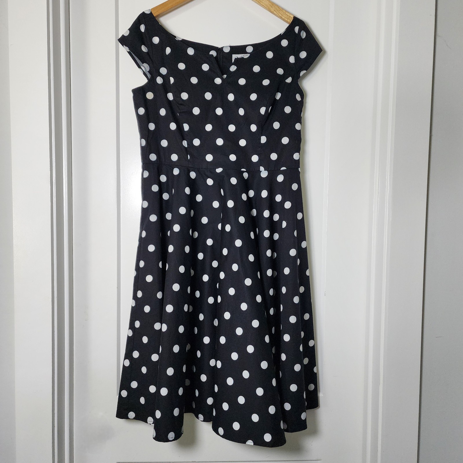 Hell Bunny Vixen XL Black White Polka Dot Fit Flare Rockabilly Swing Dress