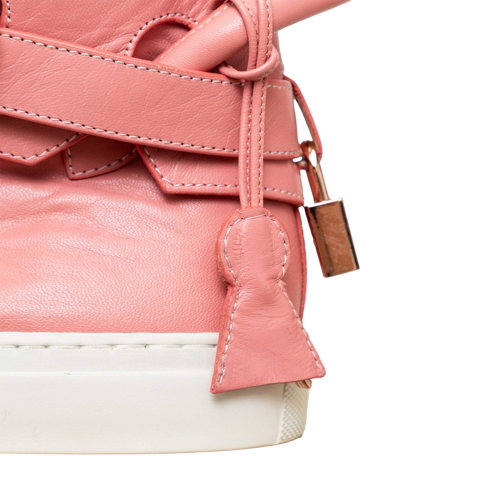 Buscemi 100MM Pink Nappa Leather High Top Sneakers Rose Gold Padlock