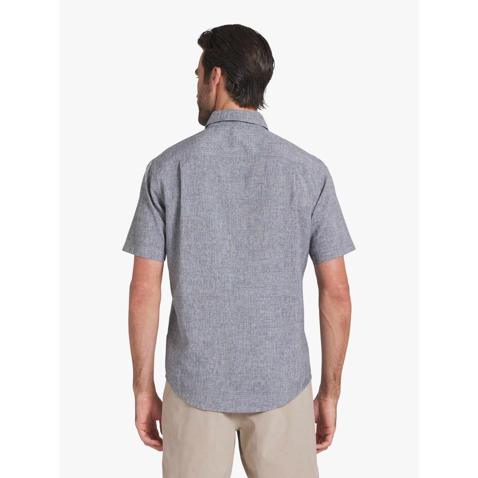 Chaps Men’s Tech Chambray Short Sleeve Button Up Shirt Charcoal XL