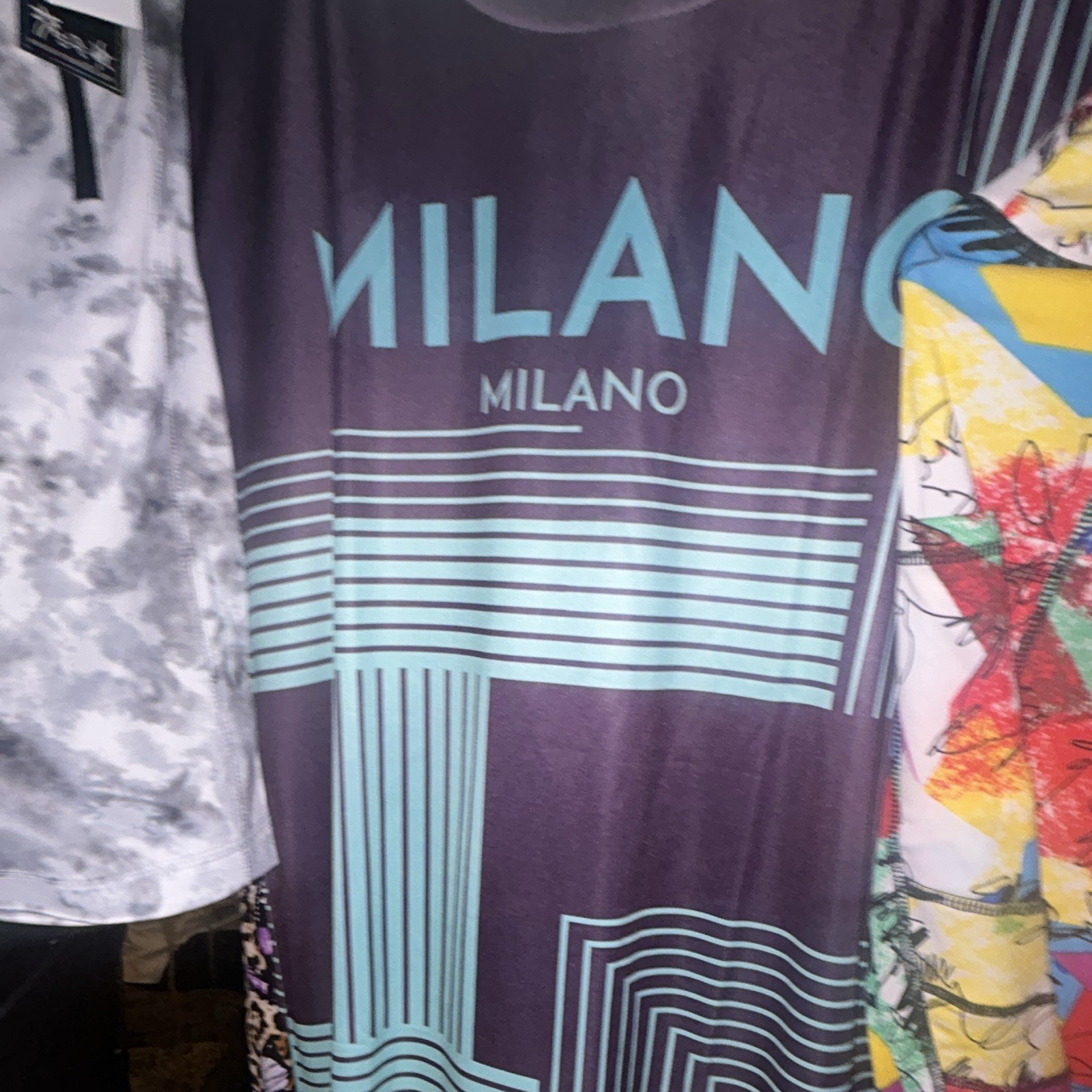 Milano Men’s Black/Blue Logo Graphic Print Crew Neck T-Shirt Size M NWT