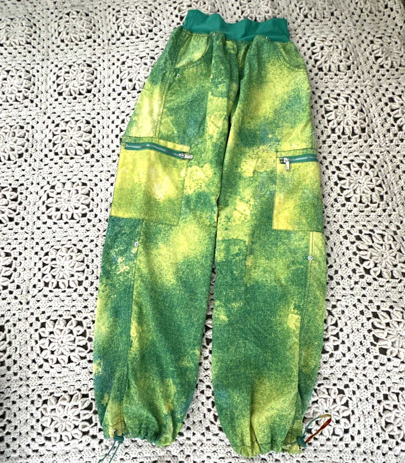 Zumba Pants Womens Green Cargo Parachute Adjustable Ankle Strap XS