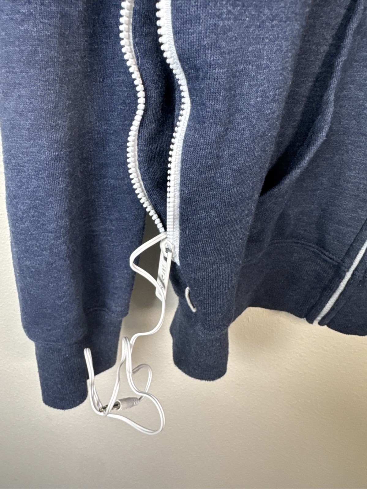 HB Super AIO Zip Hoodie Heather Navy Blue Built-in Headphones Graphic Back Mens