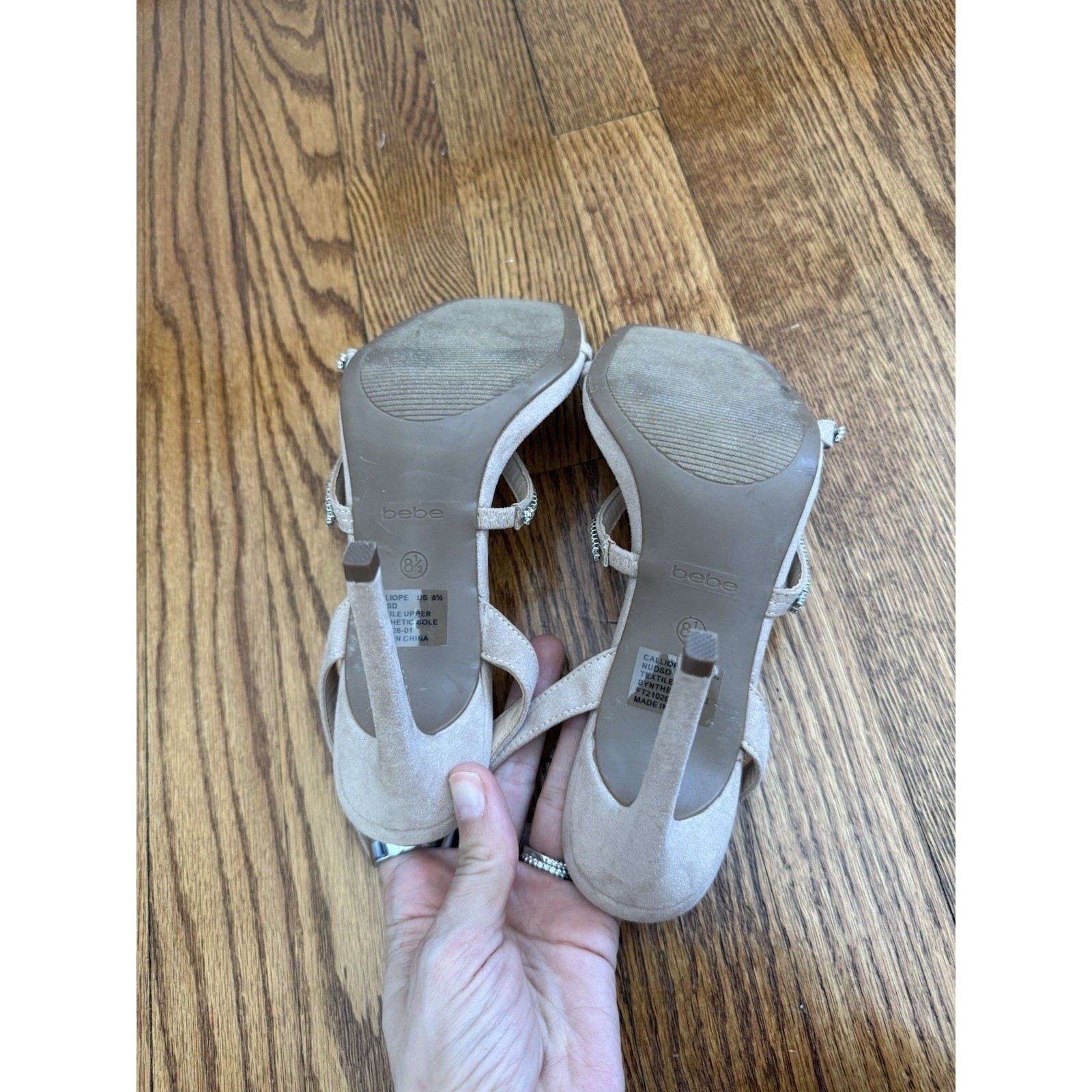 Vintage BEBE Y2K Rhinestone Slingback Heels Nude Square Toe McBling Glam Party