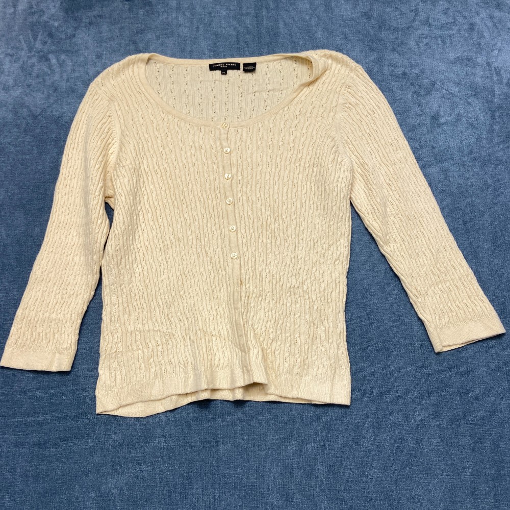 Jeanne Pierre Cardigan Sweater Womens PL Cream Cable Knitted Winter Button Front