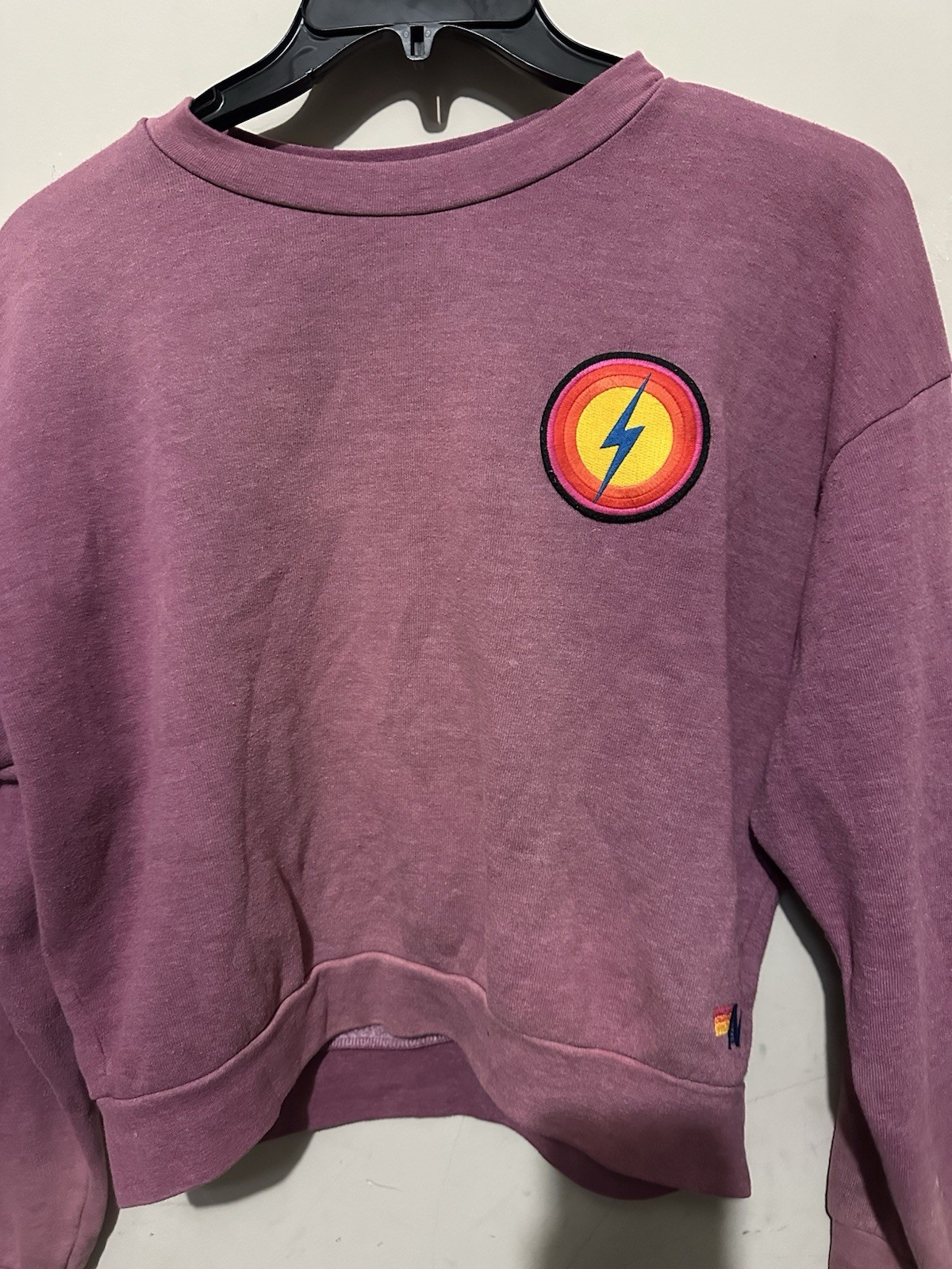 Aviator Nation BOLT BULLSEYE PATCH RELAXED CREW SWEATSHIRT FADED BERRY Sz XS