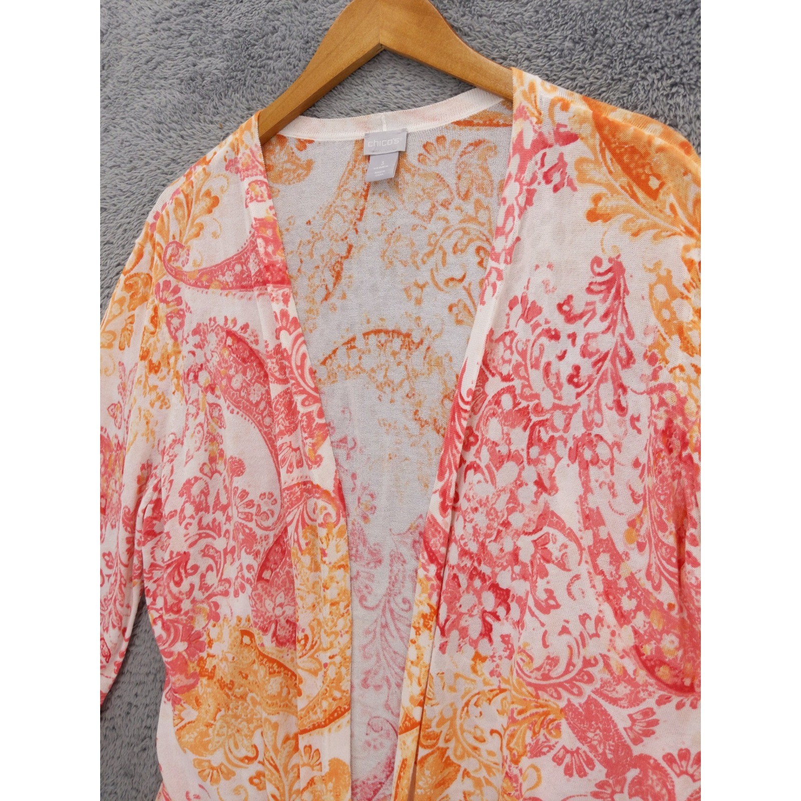 Chicos Paisley Open Front Lightweight Cardigan Sweater Women’s 3 XL Lightweight