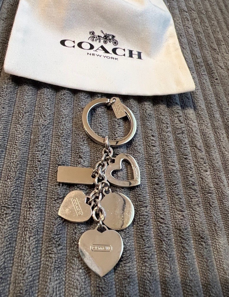 COACH RARE VINTAGE Heart Charm Keychain Purple SilverBag Charm Key Ring Logo