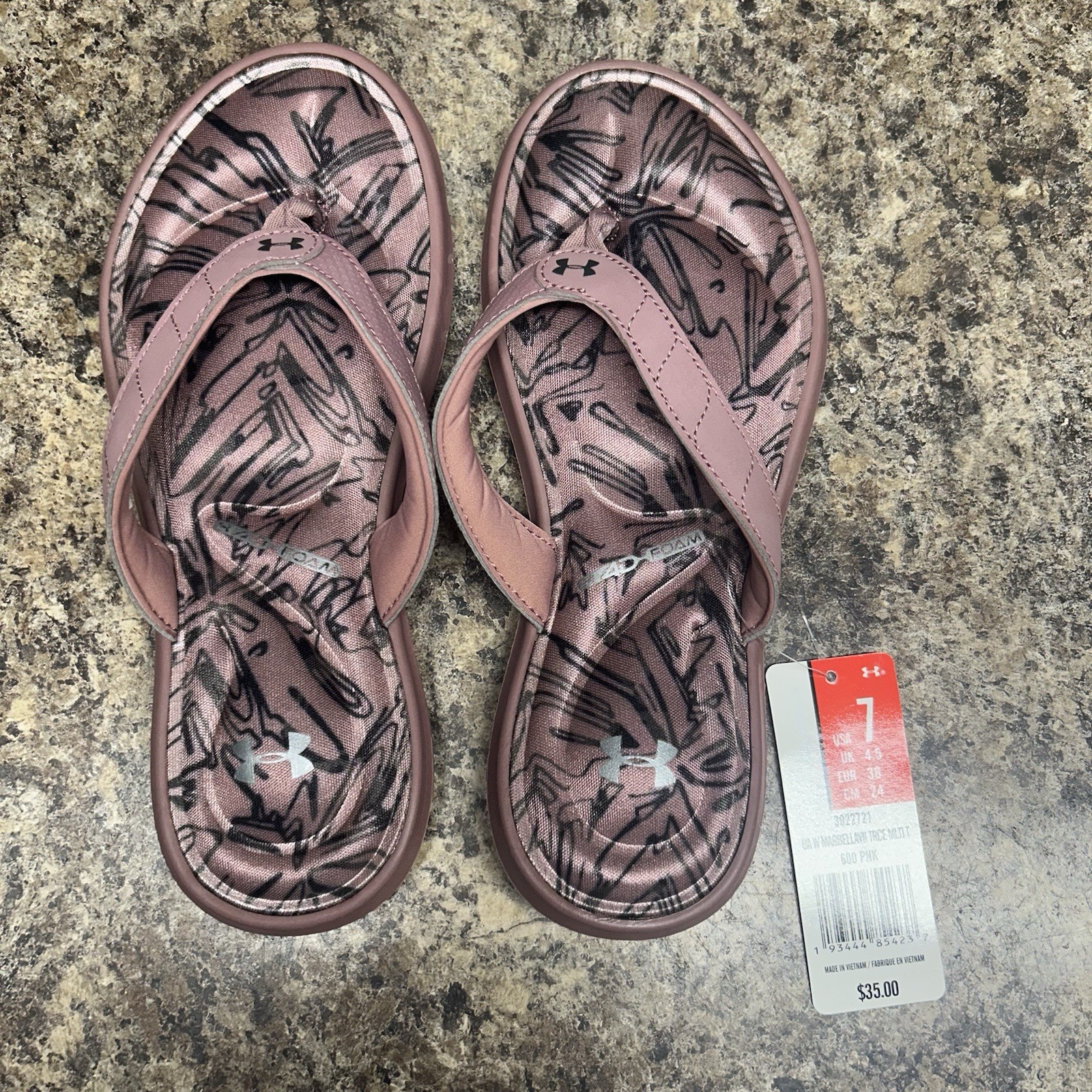 NEW NWT Under Armour Marbella VII Trace Pink Flip Flop Sandals Womens 7
