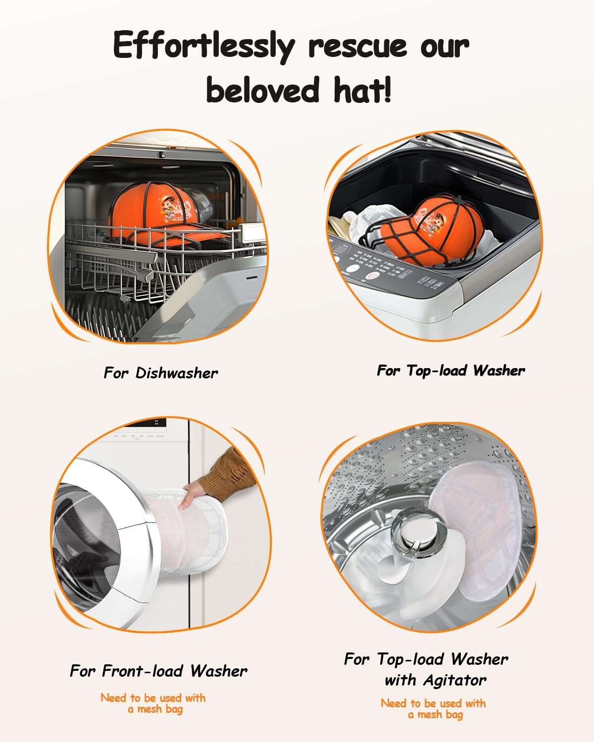 XQXA Hat Washers 2-Pack Baseball Cap Cleaner Protector Racks for Washing Machine