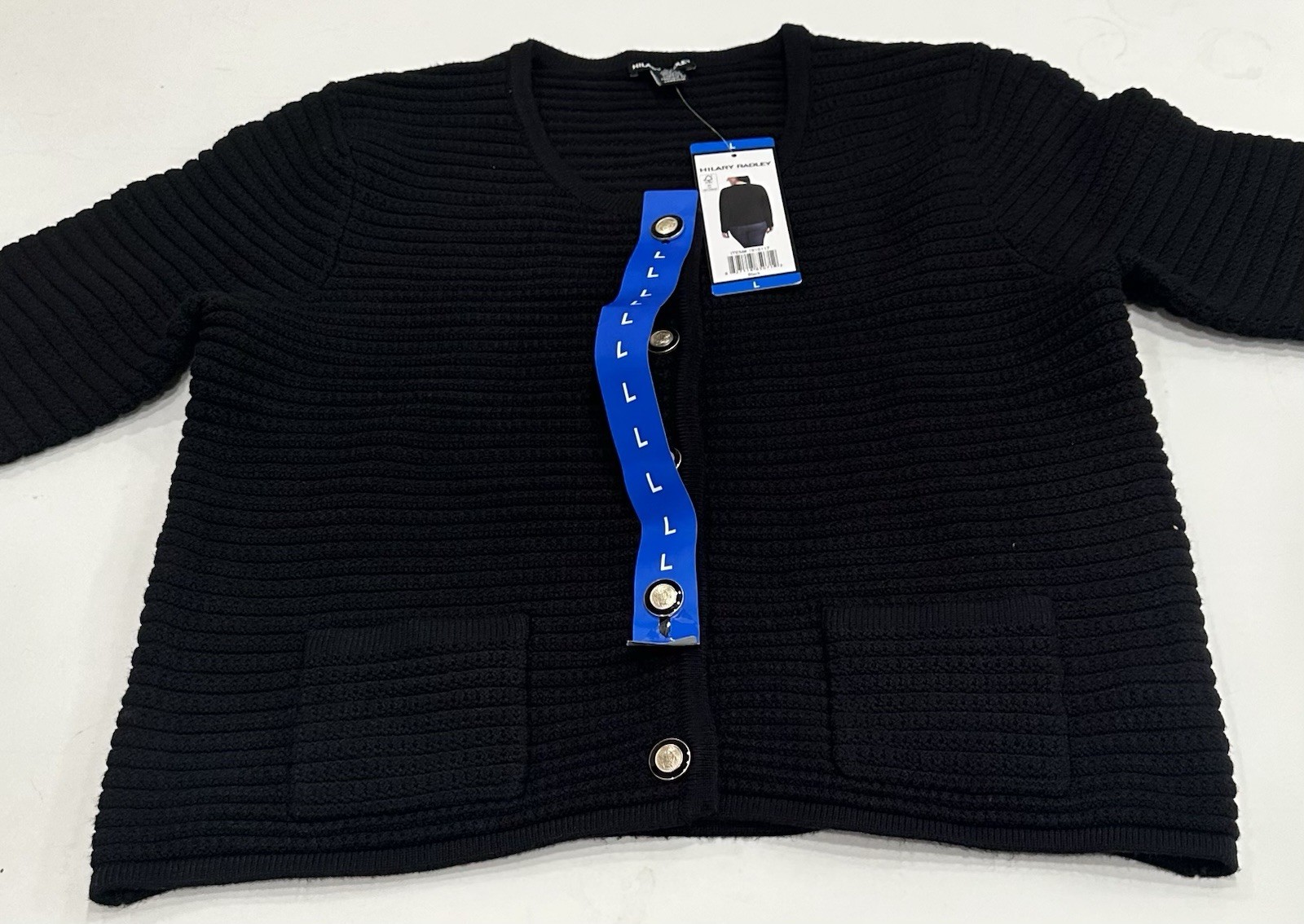 Hilary Radley Women’s Chunky Knit Golden Button With Pockets Cardigan, Black, L