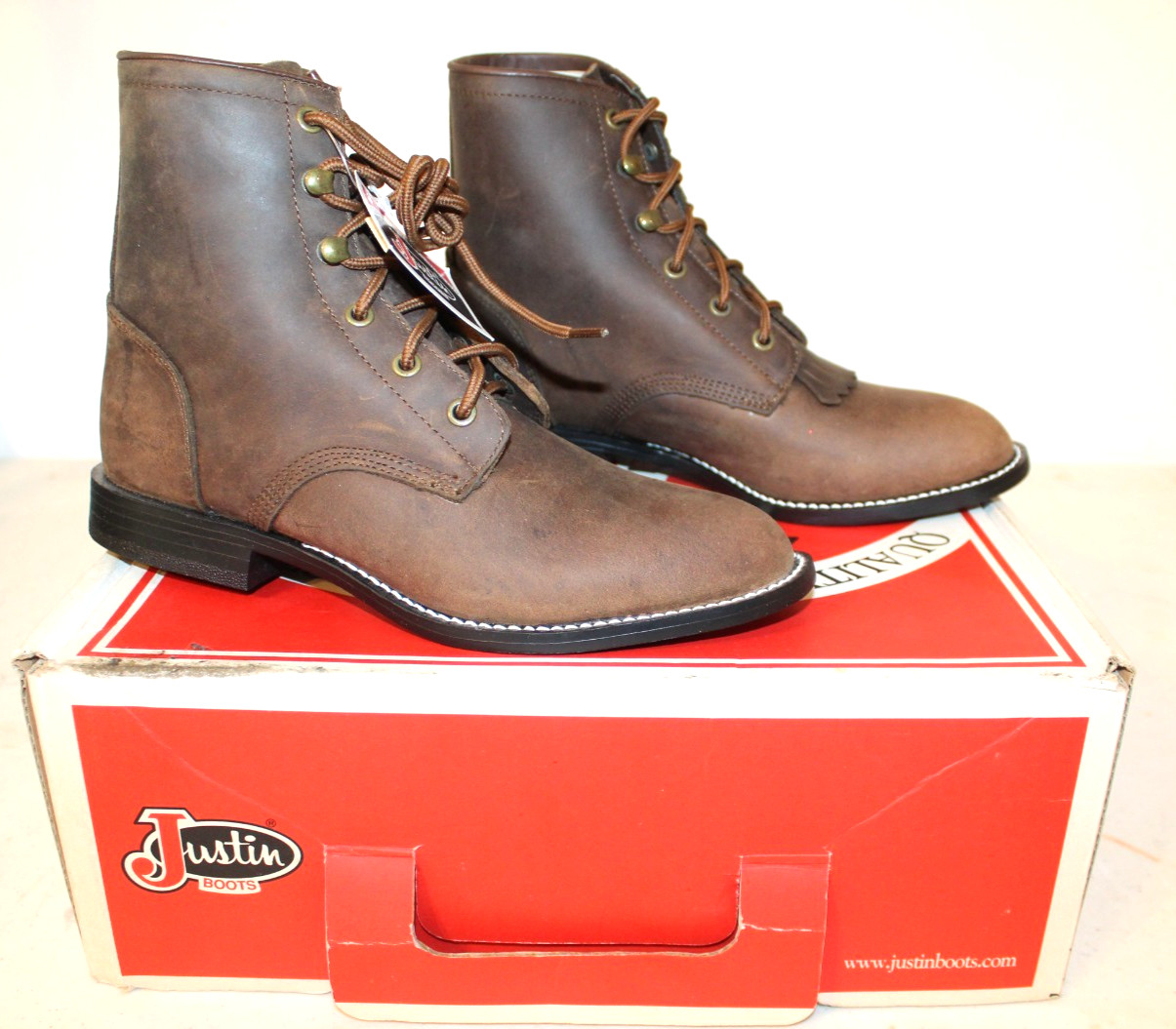 NWT Boys Size 2.5D – JUSTIN Leather 545Y Bay Westerner Brown Boots NIB