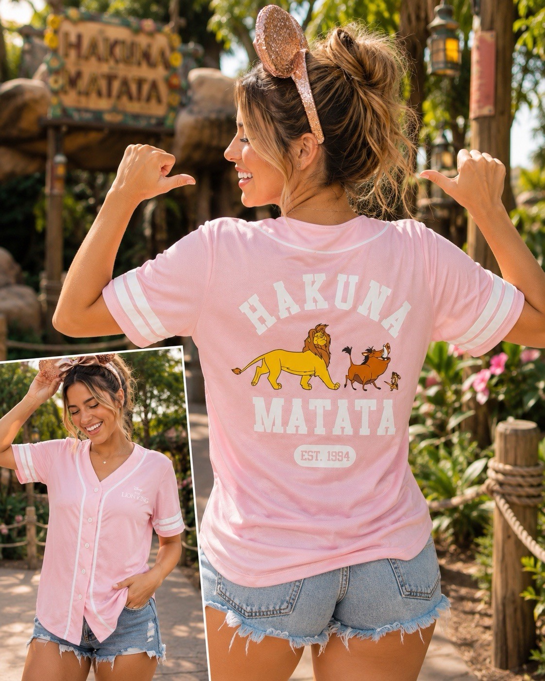 Disney Lion King Baseball Jersey Womens L Pink Button Front Hakuna Matata Shirt
