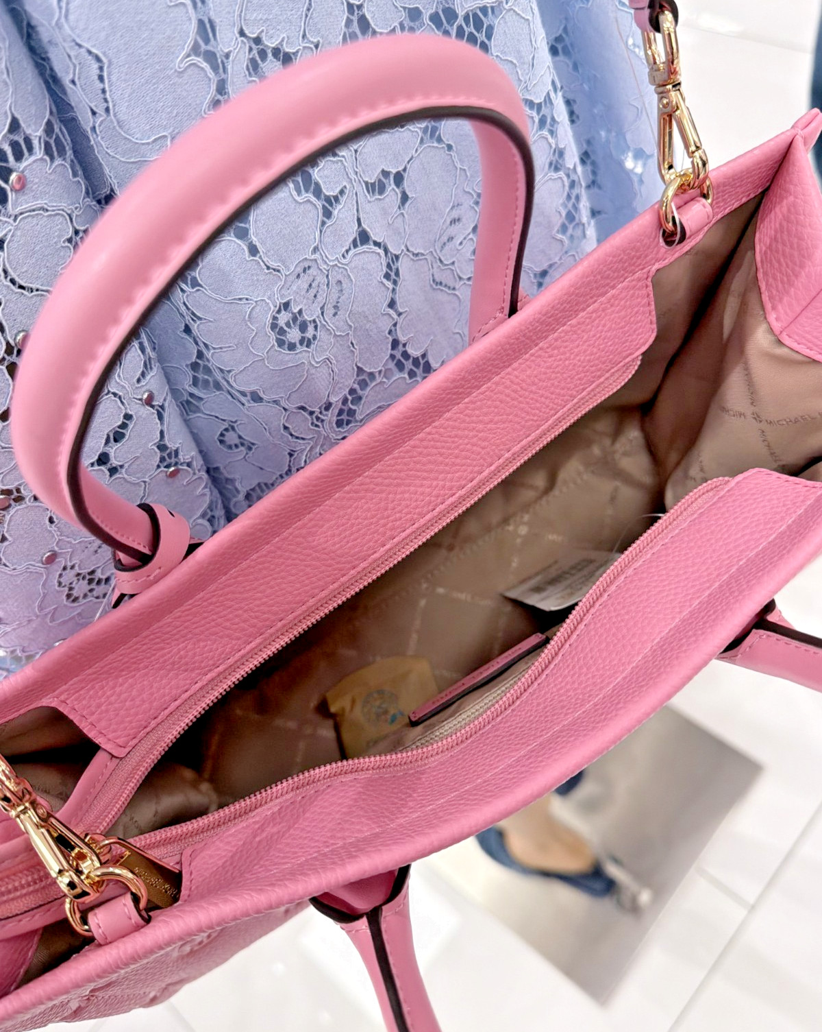 Michael Kors Mirella Medium Top Zip Satchel Powder Pink Carnation