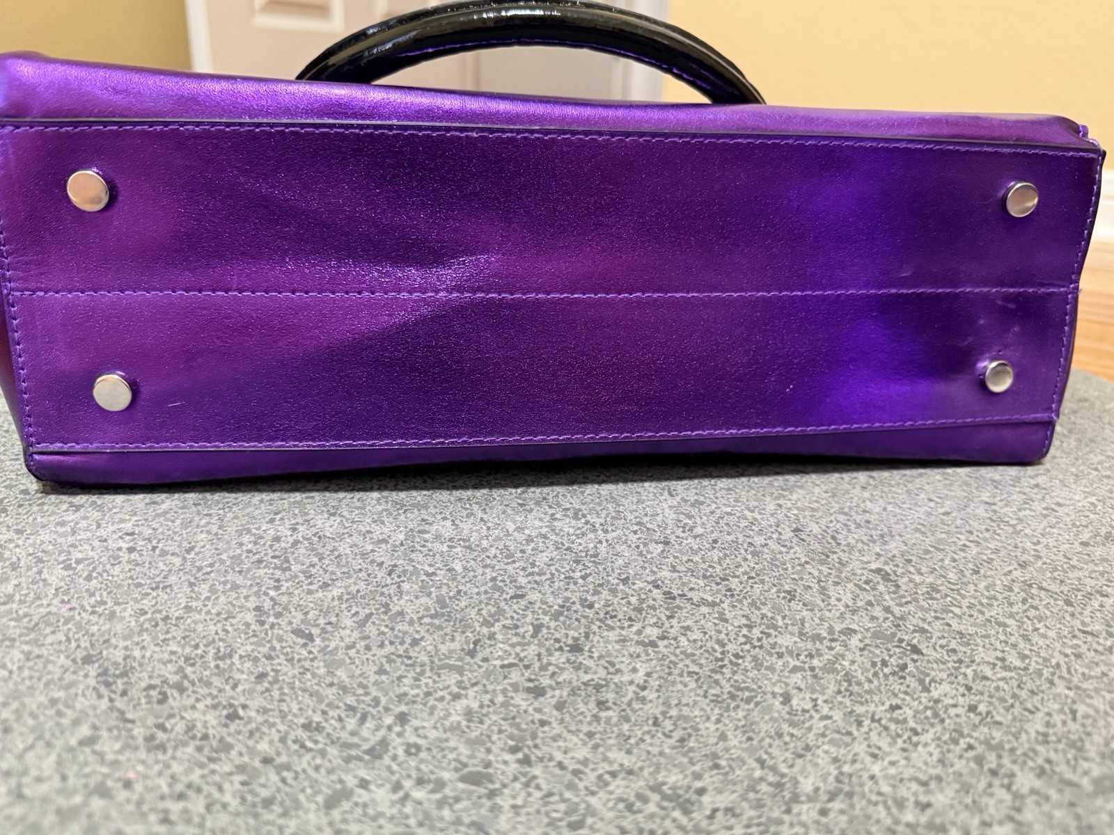 Younique Purple Metallic Satchel Top Handle Zip Bag w/ Detachable Strap Charm