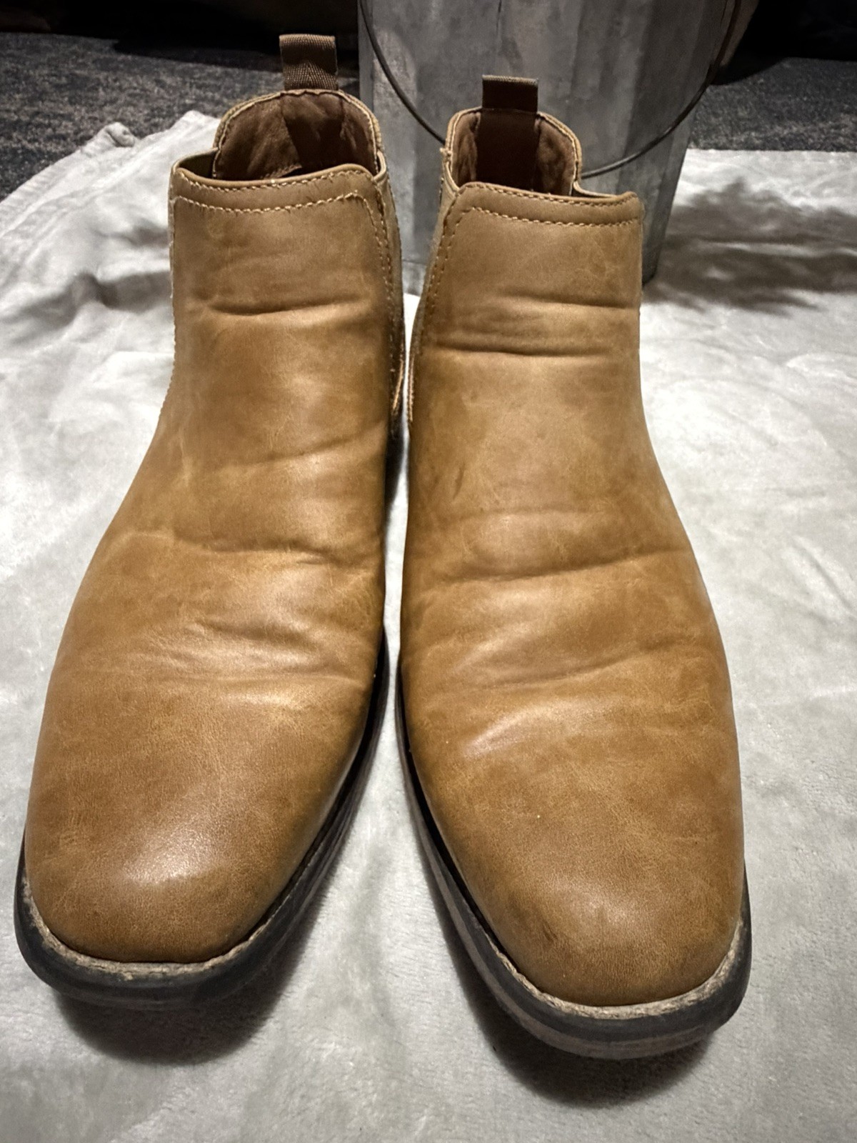 Perry Ellis Portfolio Men’s Tan Chelsea Pull-On Ankle Boots Round Toe US 9