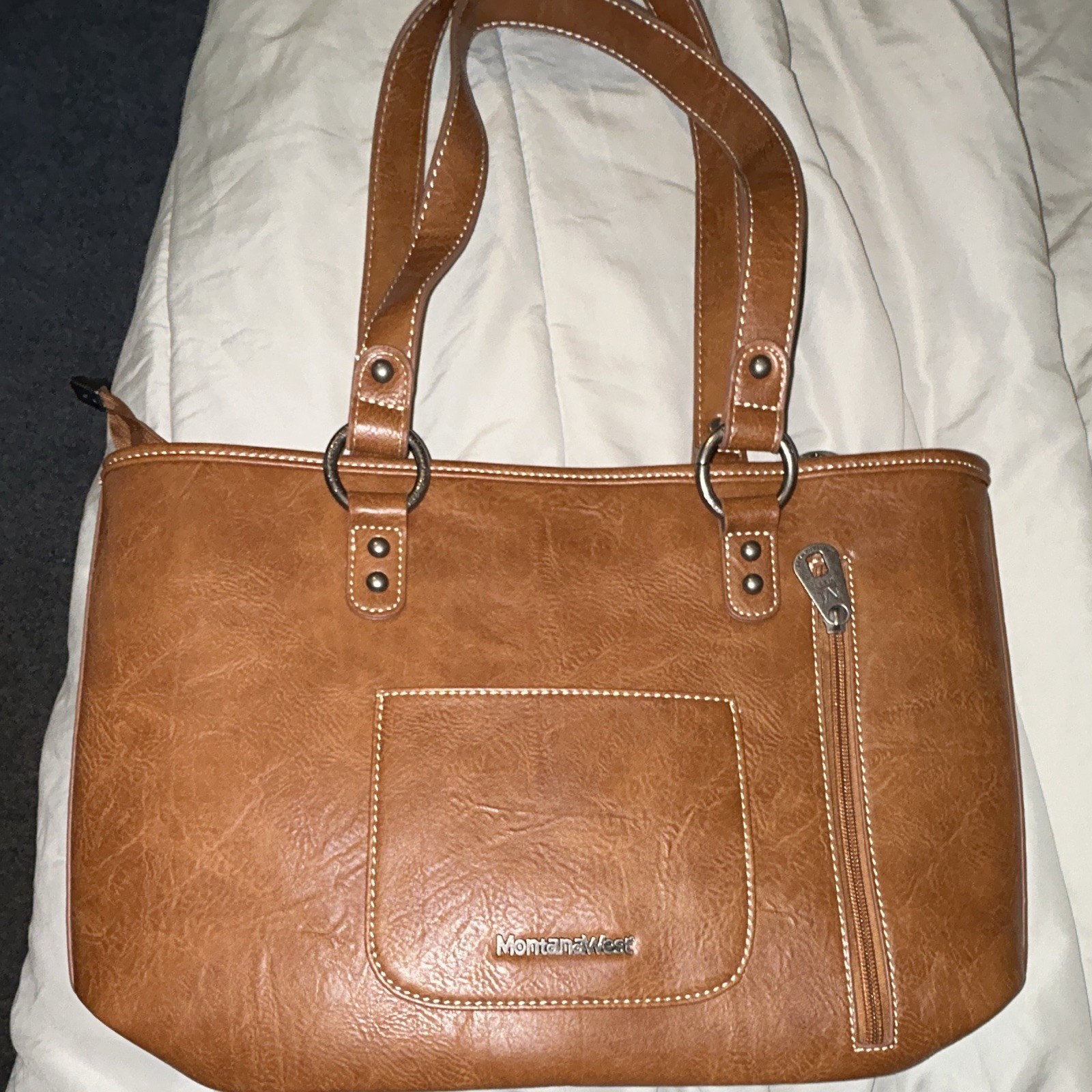 Montana West Brown Western Geometric Studded Tote Zip Inner/Outer Pockets