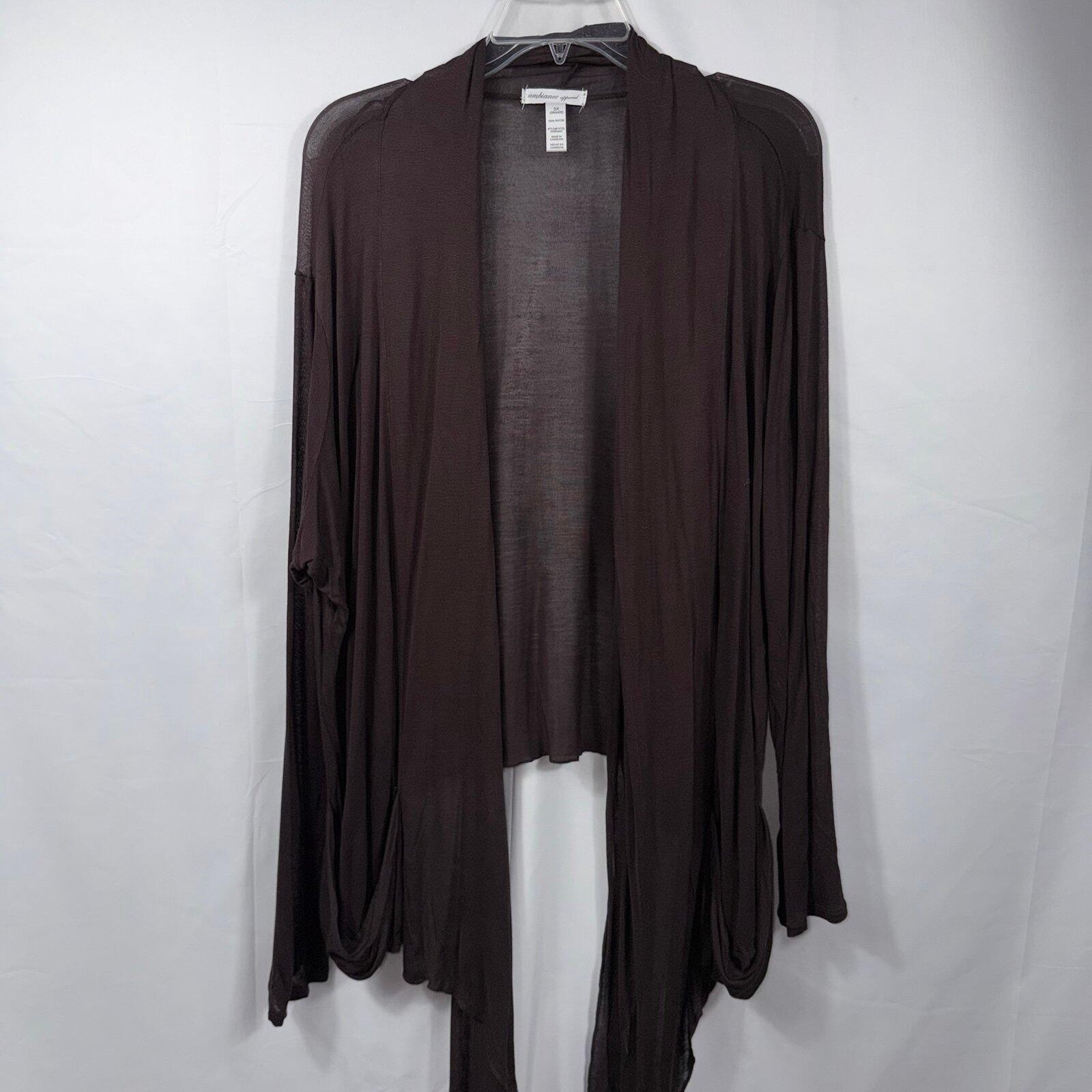 Ambiance Apparel Women’s 3X Brown Open Front Drape Cardigan