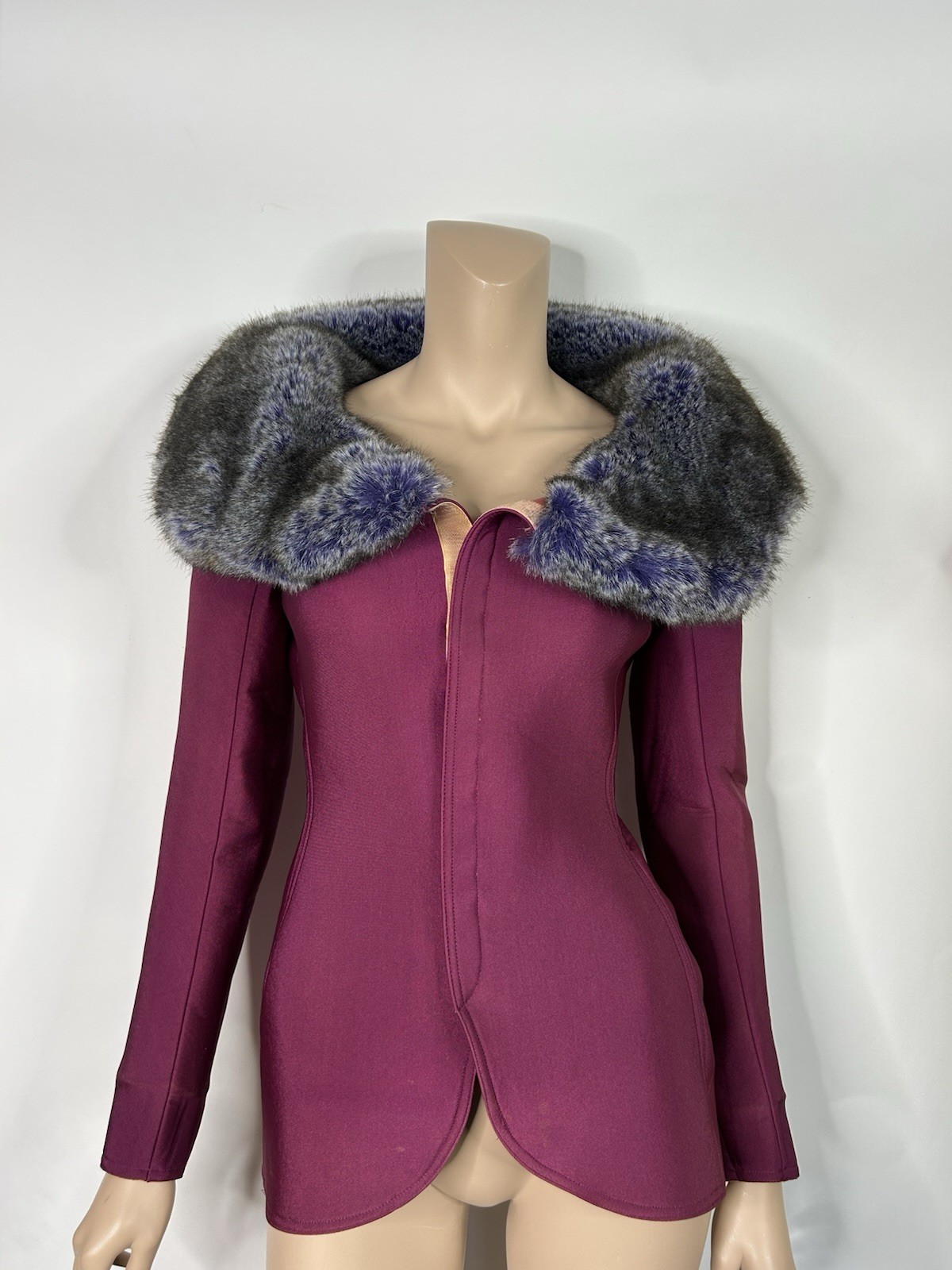 Vtg Jean Paul Gaultier AW1995 Pink Faux Fur Trim Neoprene Jacket IT 40