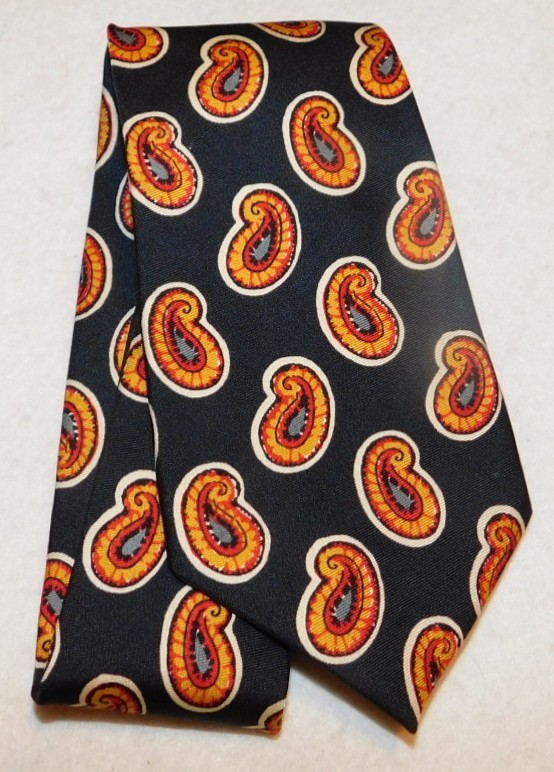 CHRISTIAN DIOR MADE IN U.S.A. BLACK/BROWN/YELLOW/RED PAISLEY TIE – DESIGNER TIES