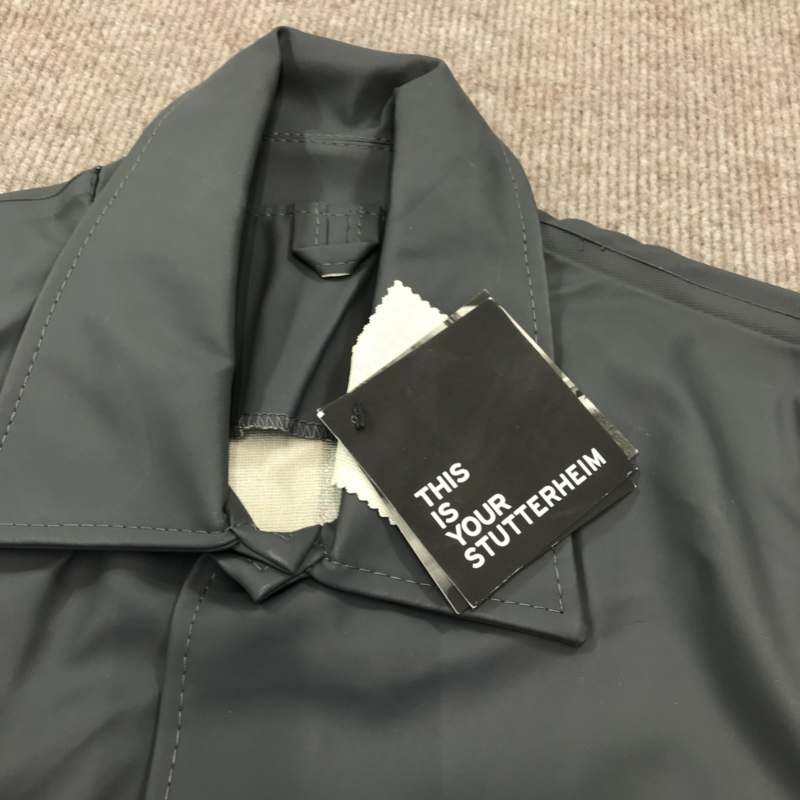 Stutterheim Raincoat Jacket Mens Small Gray Vasastan Waterproof PVC Coated