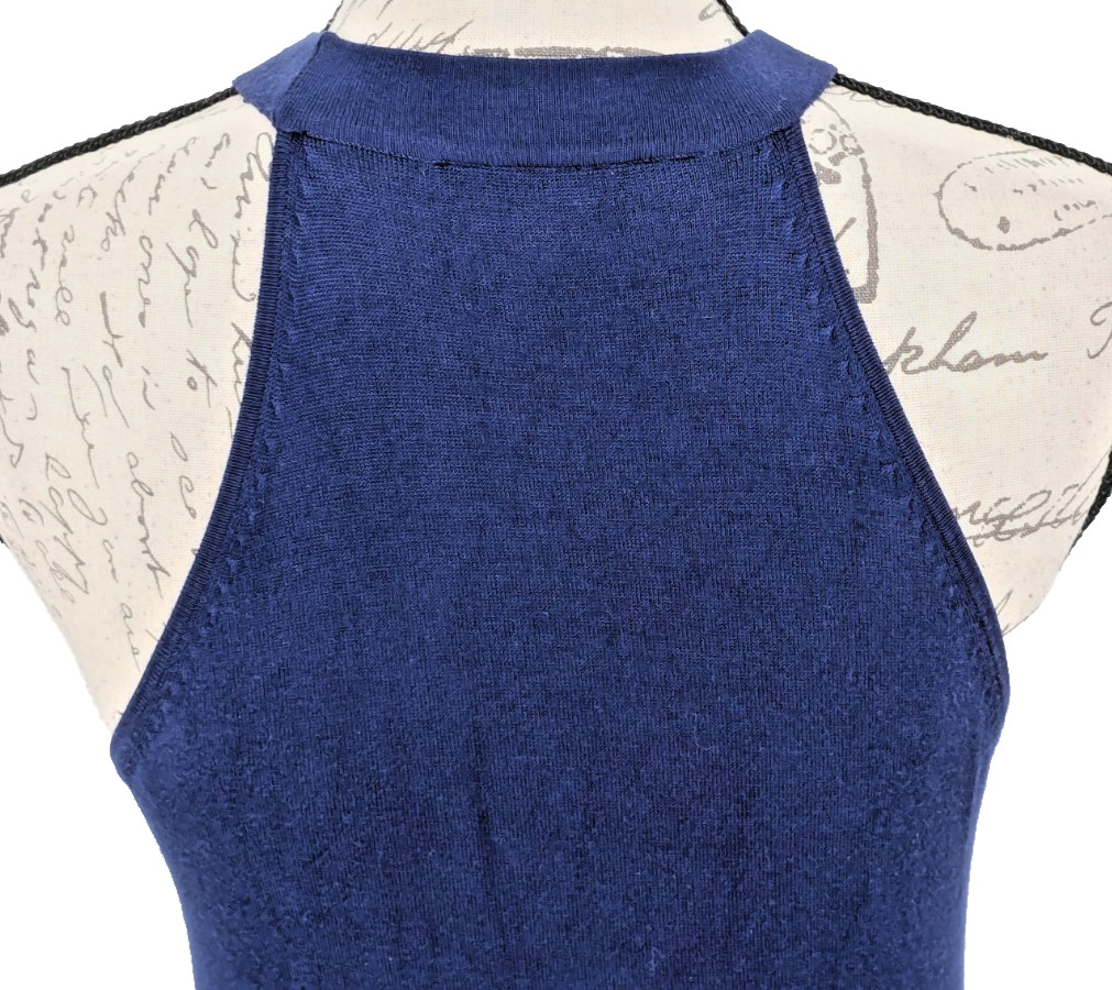 TWELVE BY TWELVE Blue Knit Dress MEDIUM Form Fitting Stretch RUFFLE Neck/Hemline