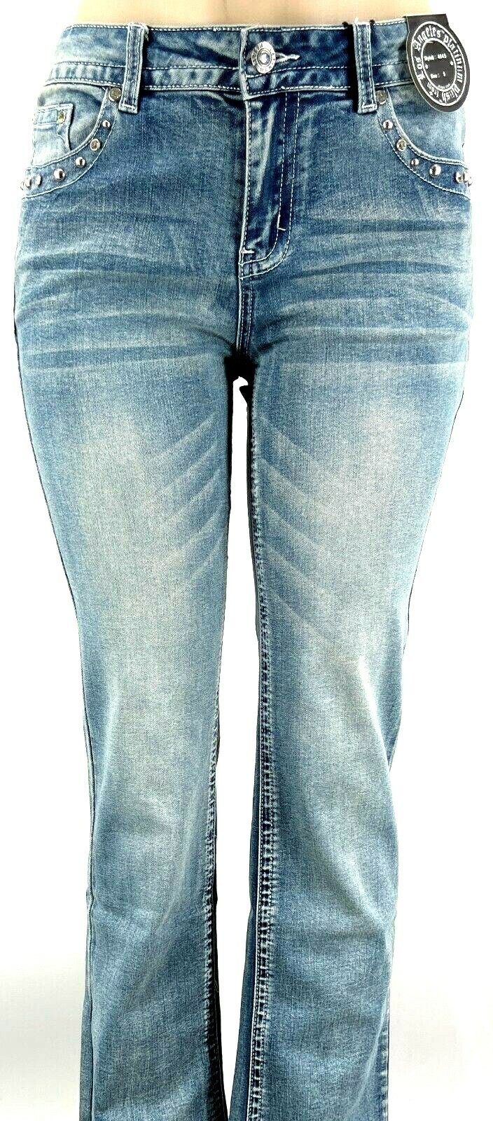 Platinum Plush Ladies Rhinestone Blue Denim Cross Pistols Jeans #4045 Size 5