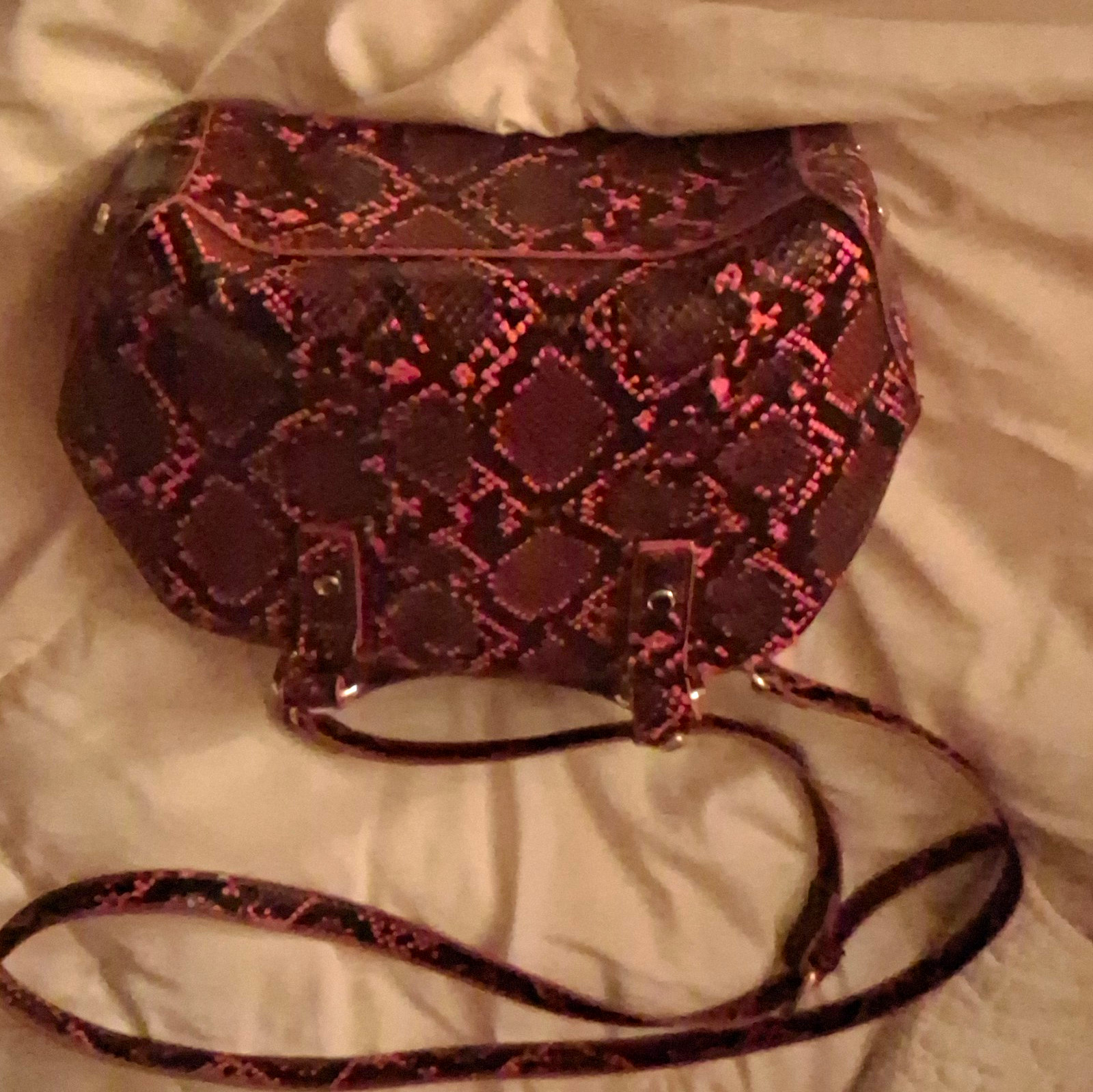 T.J. Maxx Red/Black Snake Print Small Satchel Top Handle Bag, Zip, Strap