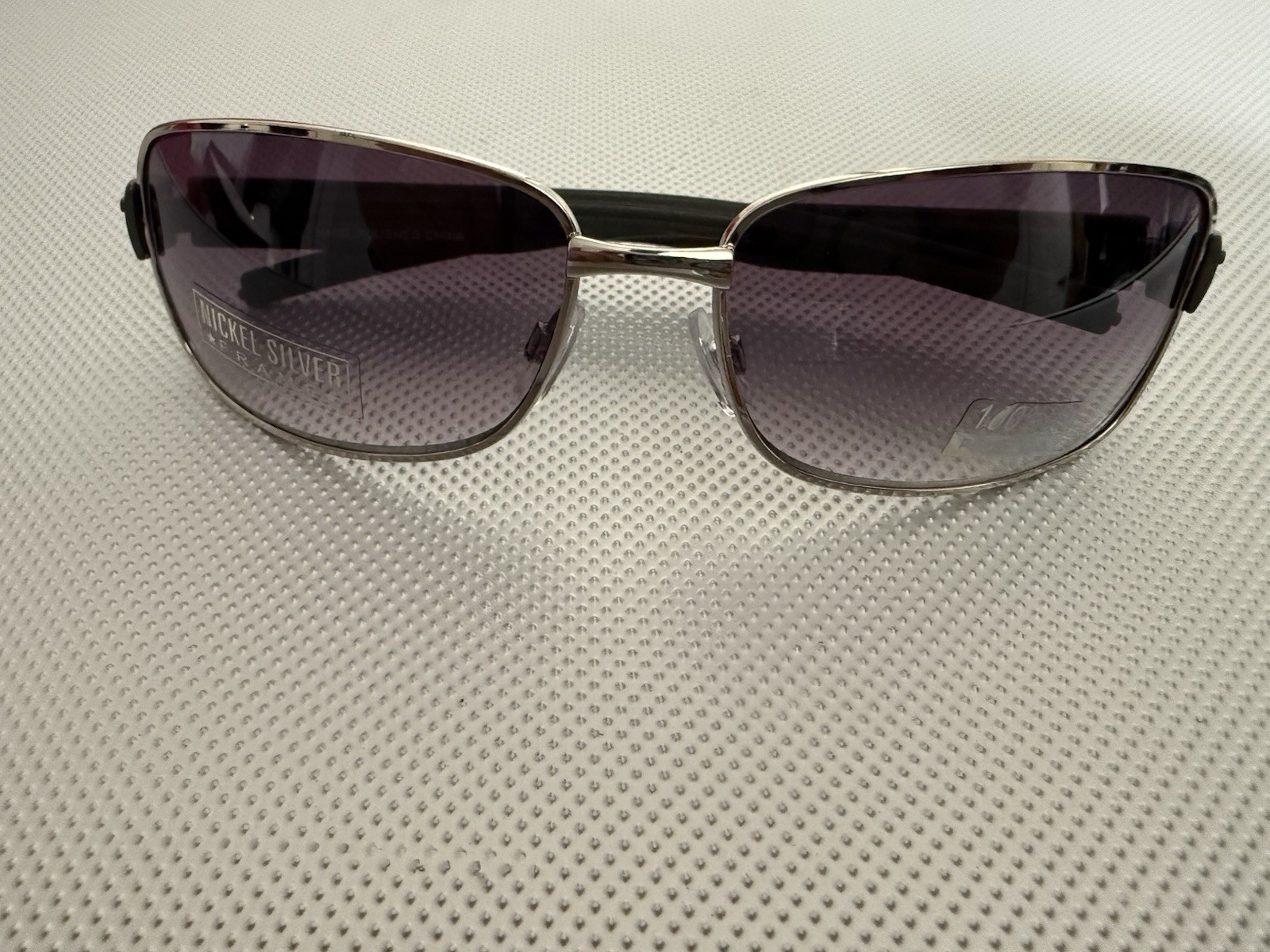 Nickel Silver Men’s Rectangle Sunglasses Silver Metal Frame Purple A3
