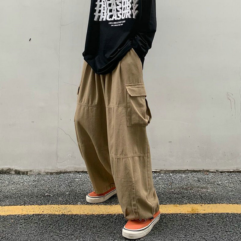 Cargo Pants Men Streetwear Solid Harajuku Loose Straight Trousers Wide-leg Pants